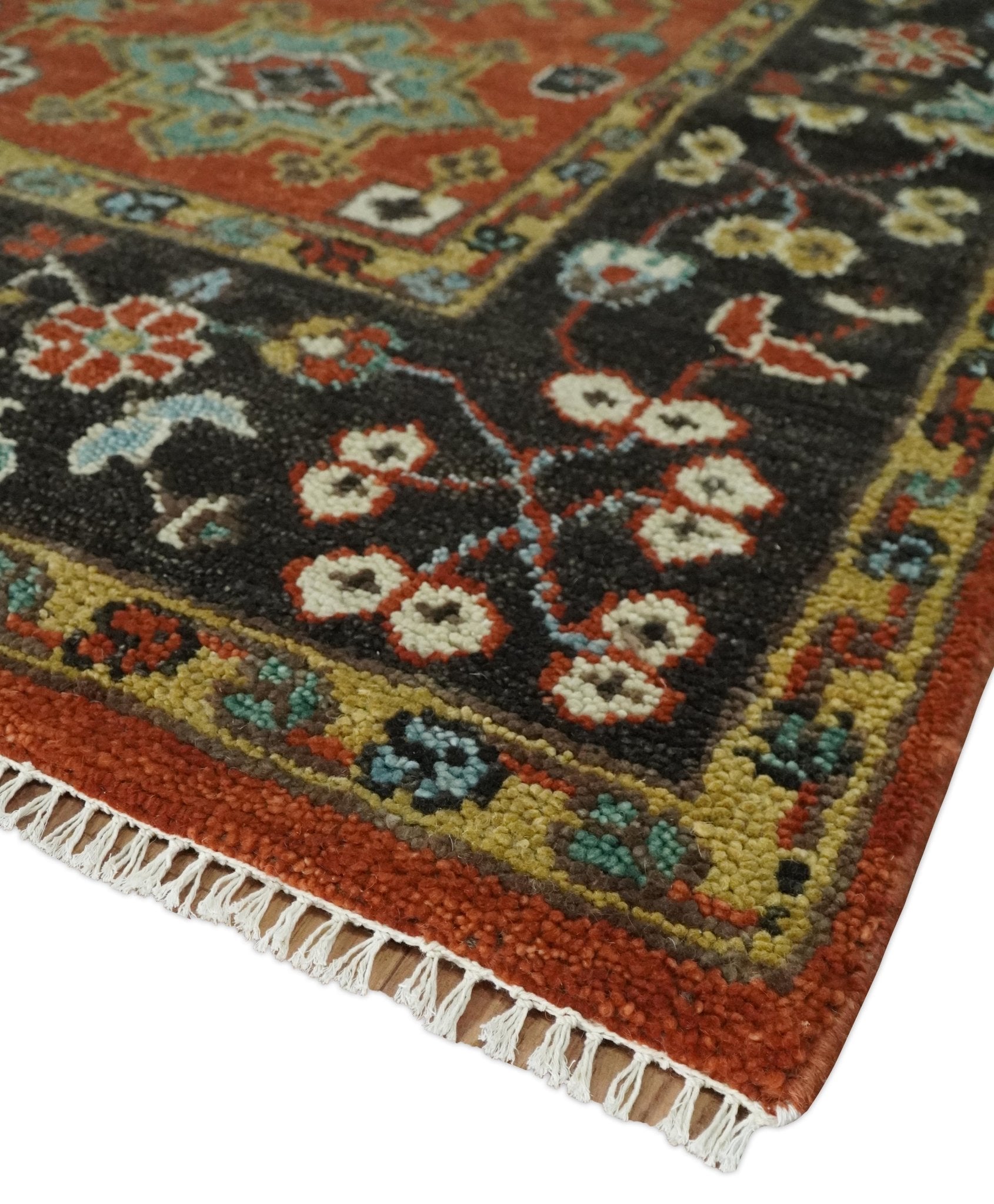 Antique Hand Knotted 5x8, 6x9, 8x10, 9x12, 10x14 and 12x15 Rust and Black Traditional Vintage Persian Oushak Wool Rug | TRDCP946810 - The Rug Decor
