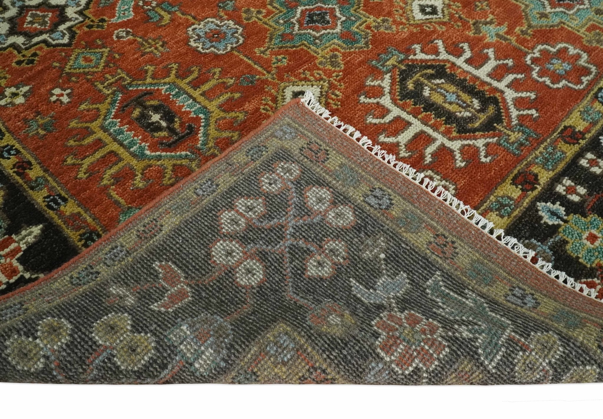 Antique Hand Knotted 5x8, 6x9, 8x10, 9x12, 10x14 and 12x15 Rust and Black Traditional Vintage Persian Oushak Wool Rug | TRDCP946810 - The Rug Decor
