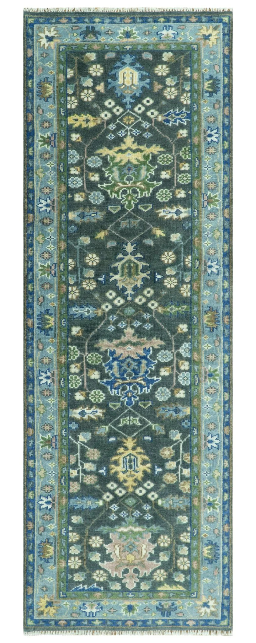 Antique Hand Knotted Green, Moss, and Blue Traditional Turkish Vintage Oushak Custom Made Wool Area Rug