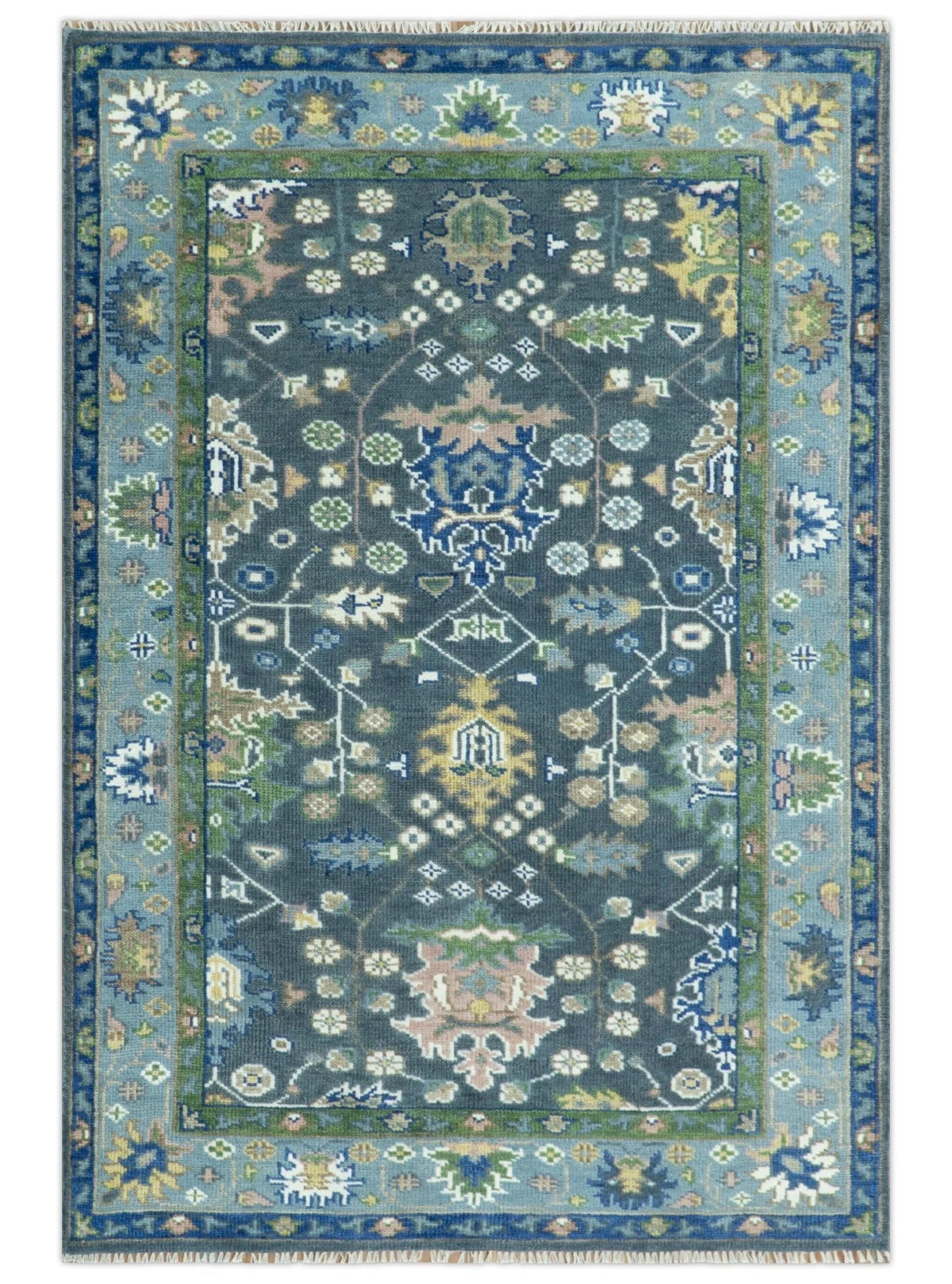 Antique Hand Knotted Green, Moss, and Blue Traditional Turkish Vintage Oushak Custom Made Wool Area Rug