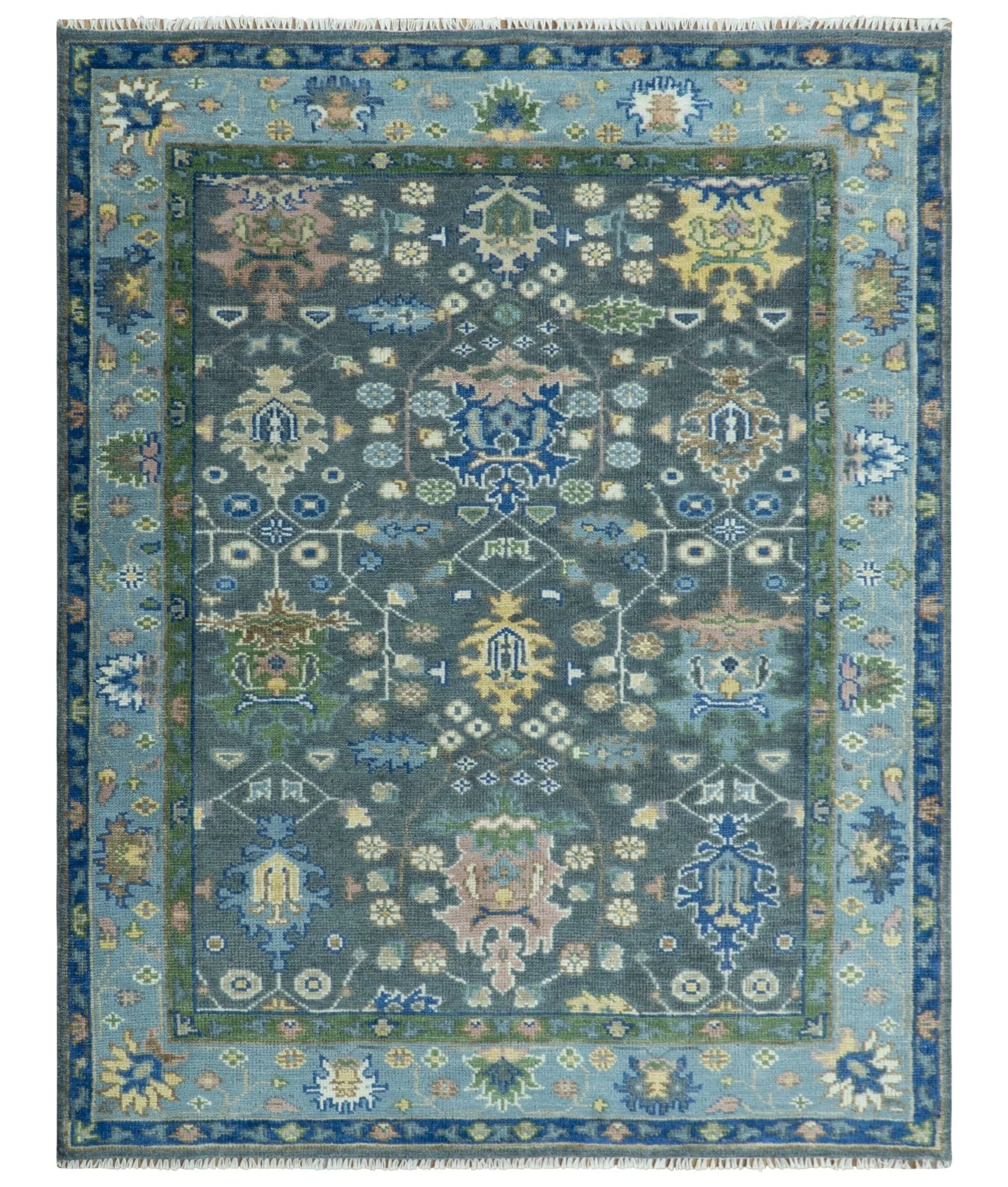 Antique Hand Knotted Green, Moss, and Blue Traditional Turkish Vintage Oushak Custom Made Wool Area Rug