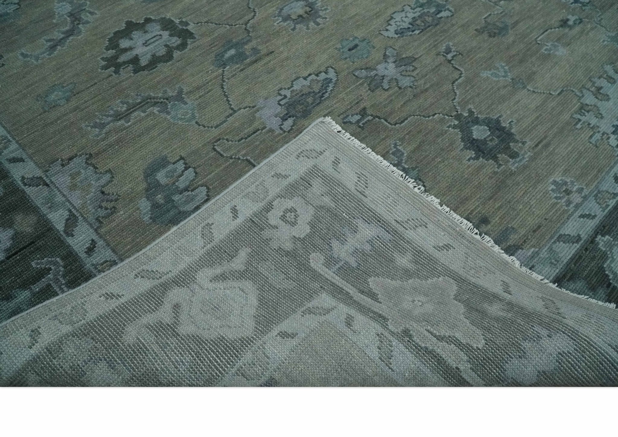 Antique Hand Knotted Oushak Beige, Charcoal and Silver Traditional Area Rug - The Rug Decor