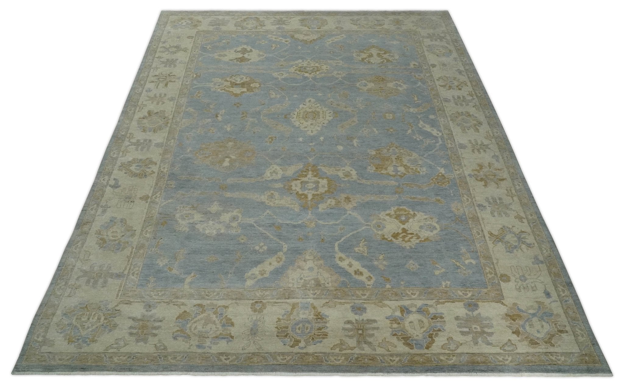 Antique look Charcoal and Beige Hand knotted Traditional Oushak wool Area Rug