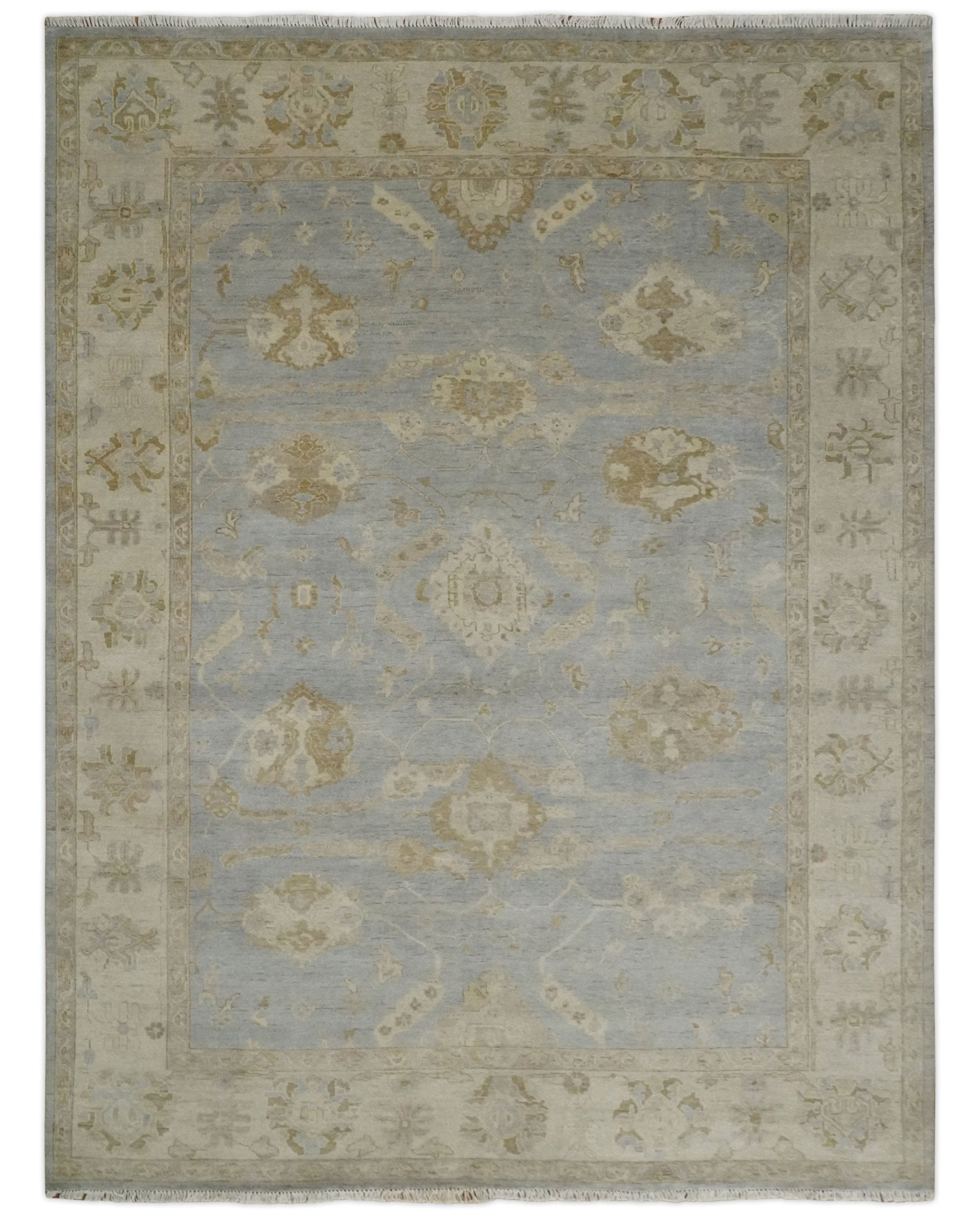 Antique look Gray, Beige and Olive Hand knotted Traditional Oushak 9x12 wool Area Rug
