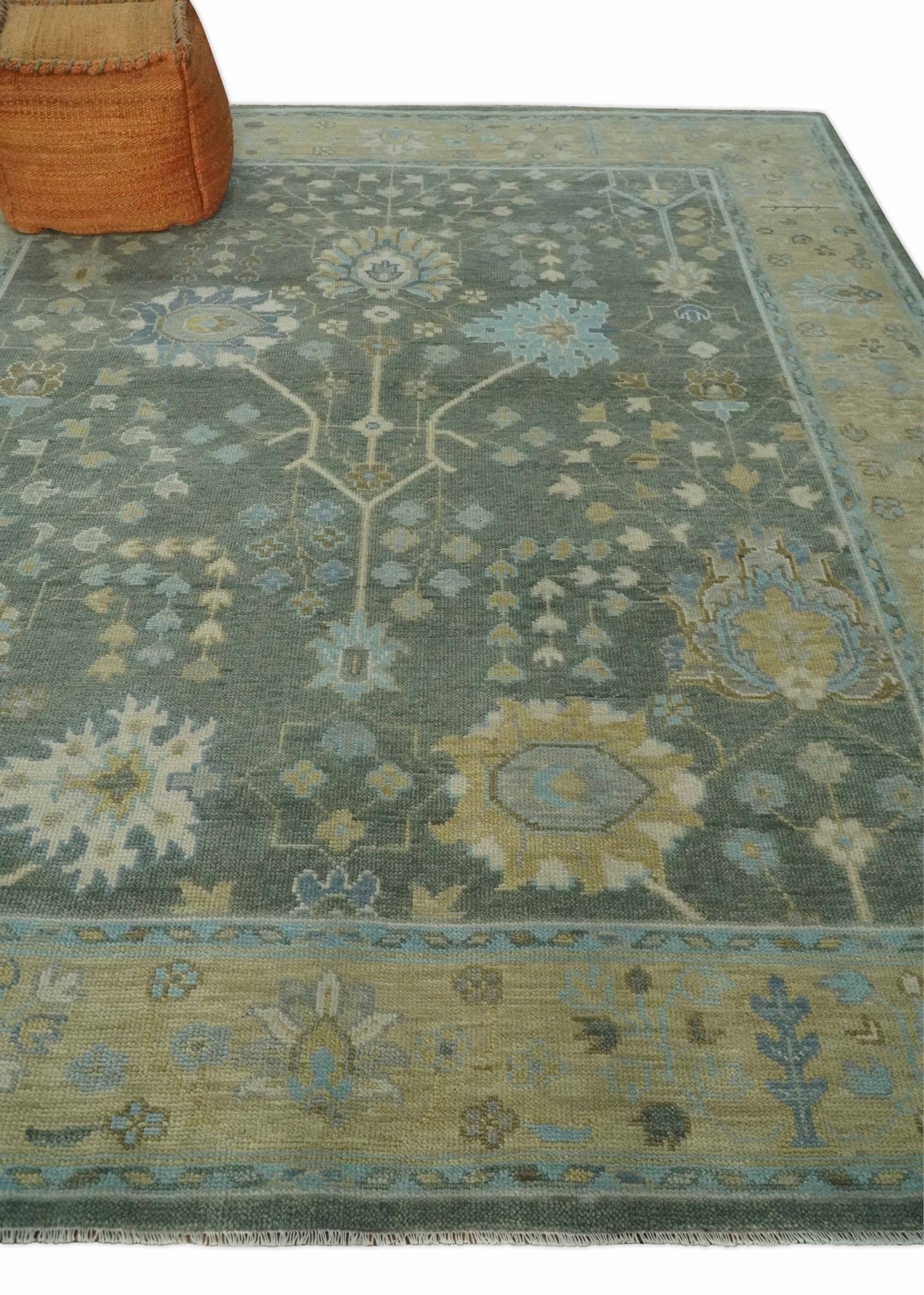 Antique Hand Knotted Gray and Beige Traditional Floral Vintage Wool Rug