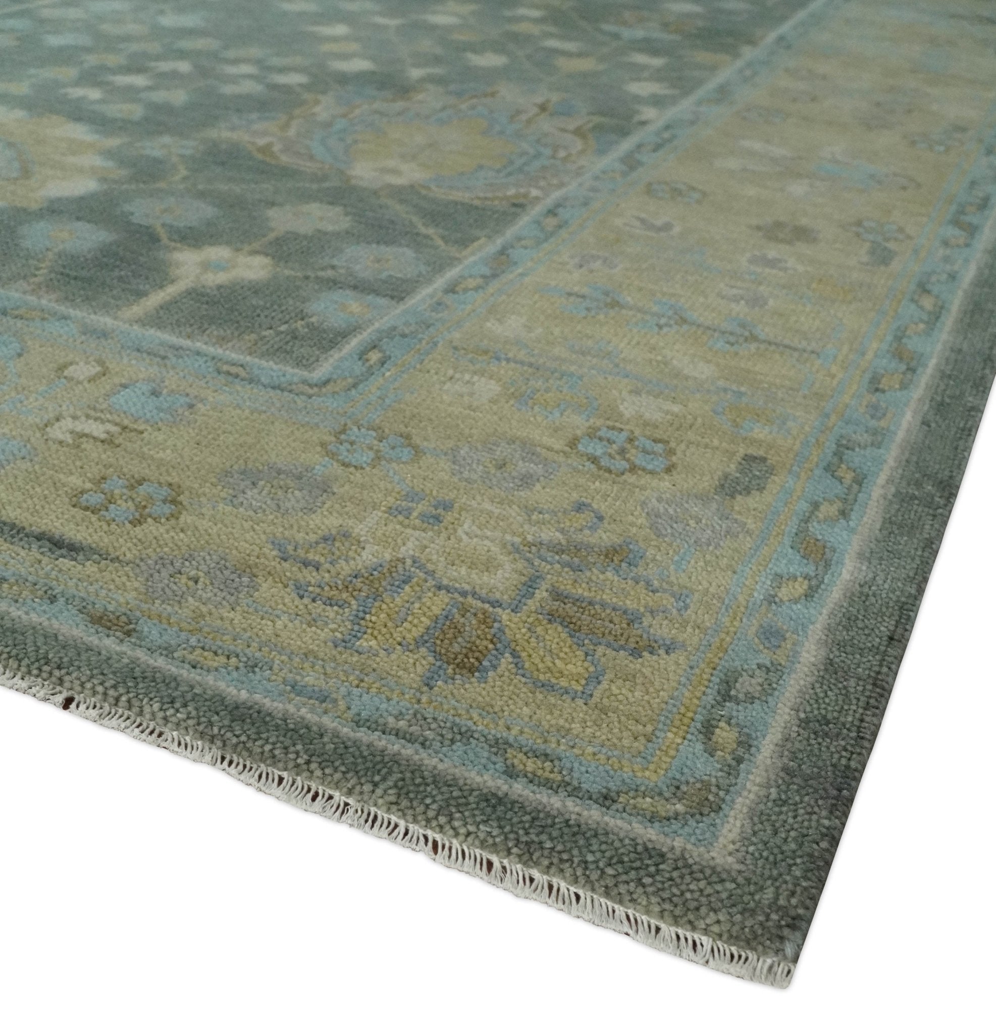 Antique Hand Knotted Gray and Beige Traditional Floral Vintage Wool Rug