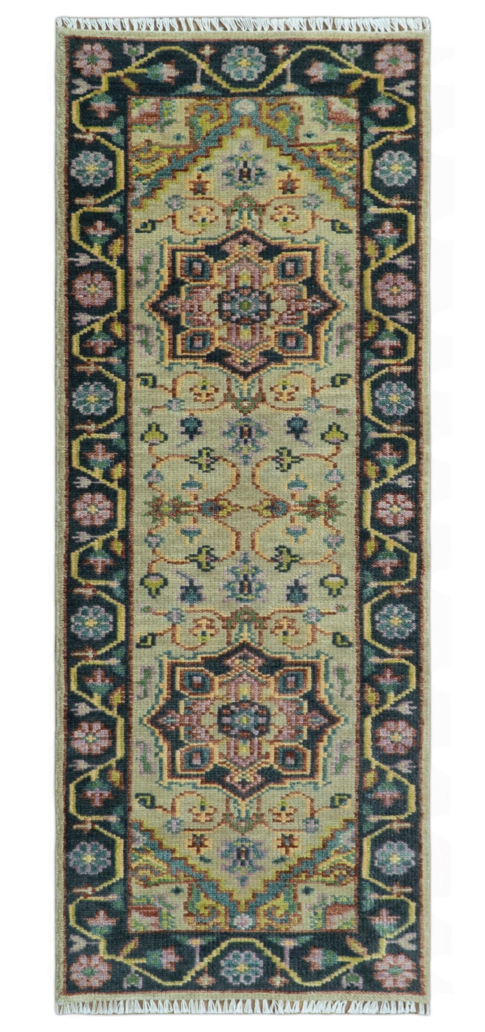 Antique Moss Green and Pink Traditional Multi Size Wool Area Rug - The Rug Decor