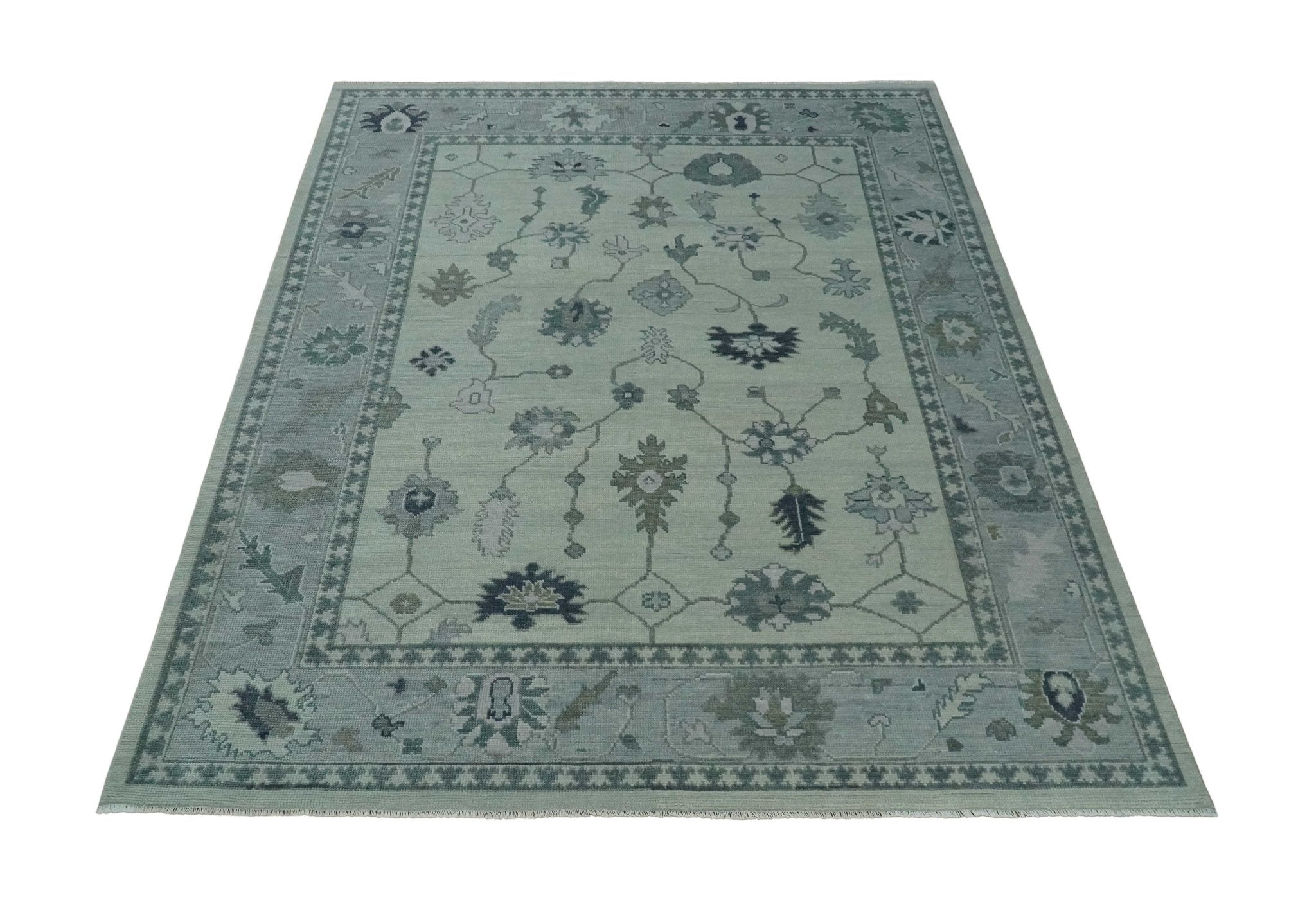 Antique multi size 6x9, 8x10, 9x12 Hand Knotted Oushak Beige and Silver Traditional Persian Area Rug | NT29 - The Rug Decor