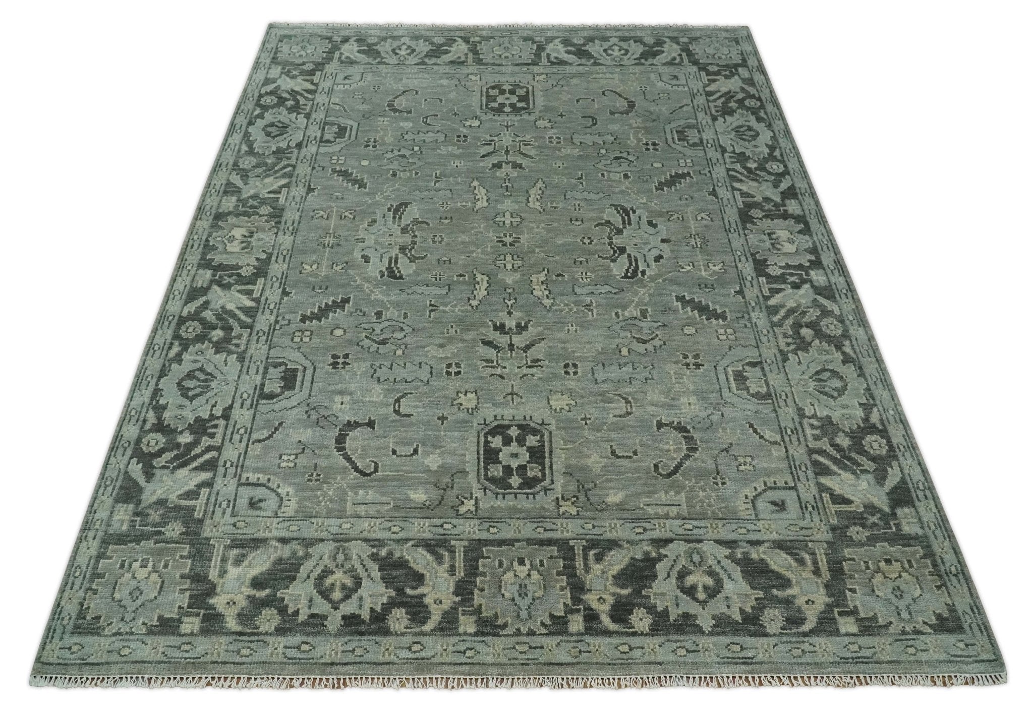 Antique Oushak Hand Knotted 5x8, 6x9, 8x10, 9x12, 10x14 and 12x15 Silver and Charcoal Traditional Persian Wool Rug | TRDCP882912 - The Rug Decor