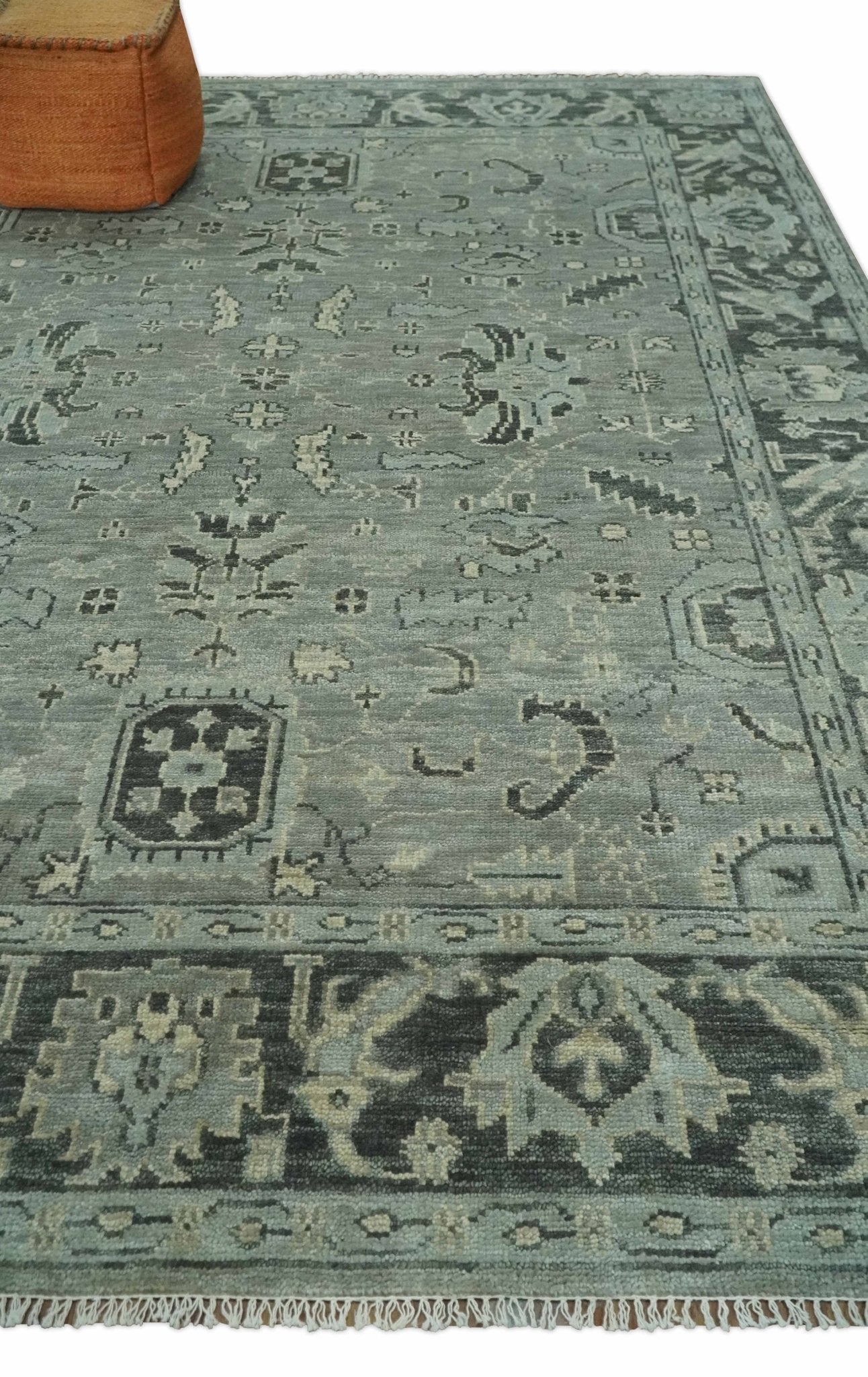 Antique Oushak Hand Knotted 5x8, 6x9, 8x10, 9x12, 10x14 and 12x15 Silver and Charcoal Traditional Persian Wool Rug | TRDCP882912 - The Rug Decor