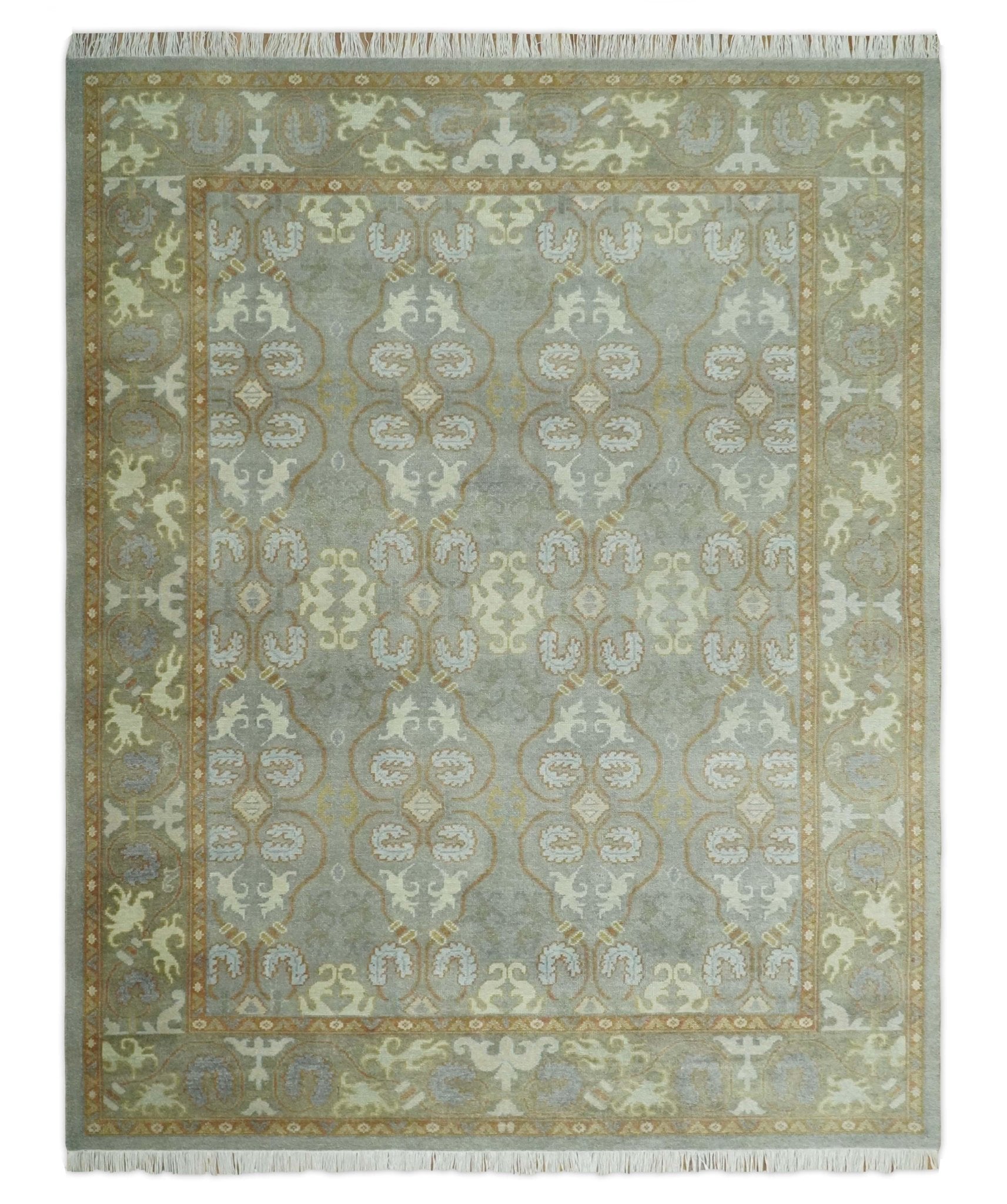 Antique Persian 8x10 Hand Knotted Gray and Beige Traditional Persian Oushak Wool Rug | AC1810