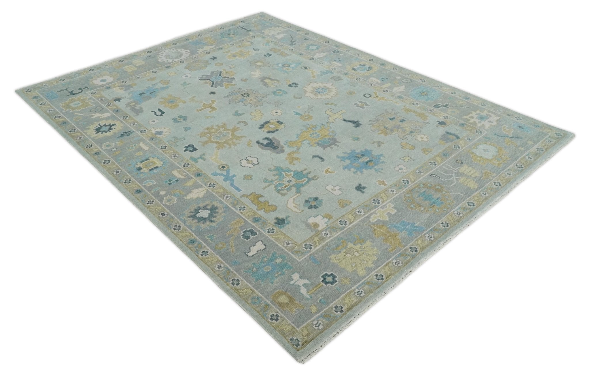 Antique Silver and Gold Vibrant Colorful Hand knotted Oushak wool Area Rug