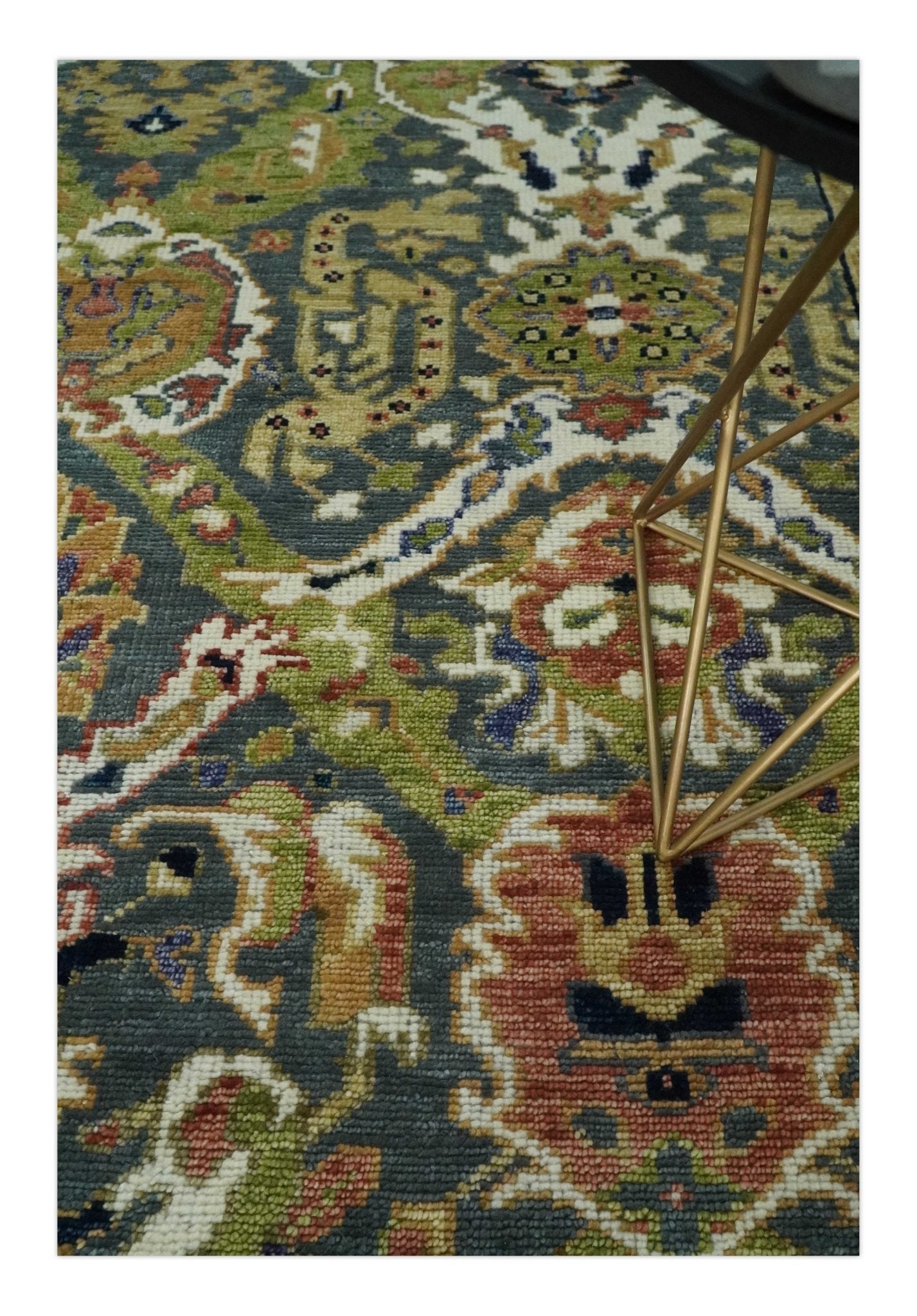 Antique Persian Rug Hand knotted 8x10, 9x12, 10x14 and 12x15 Green, Ivory and Gray Traditional Oushak Area Rug | TRDCP985810 - The Rug Decor