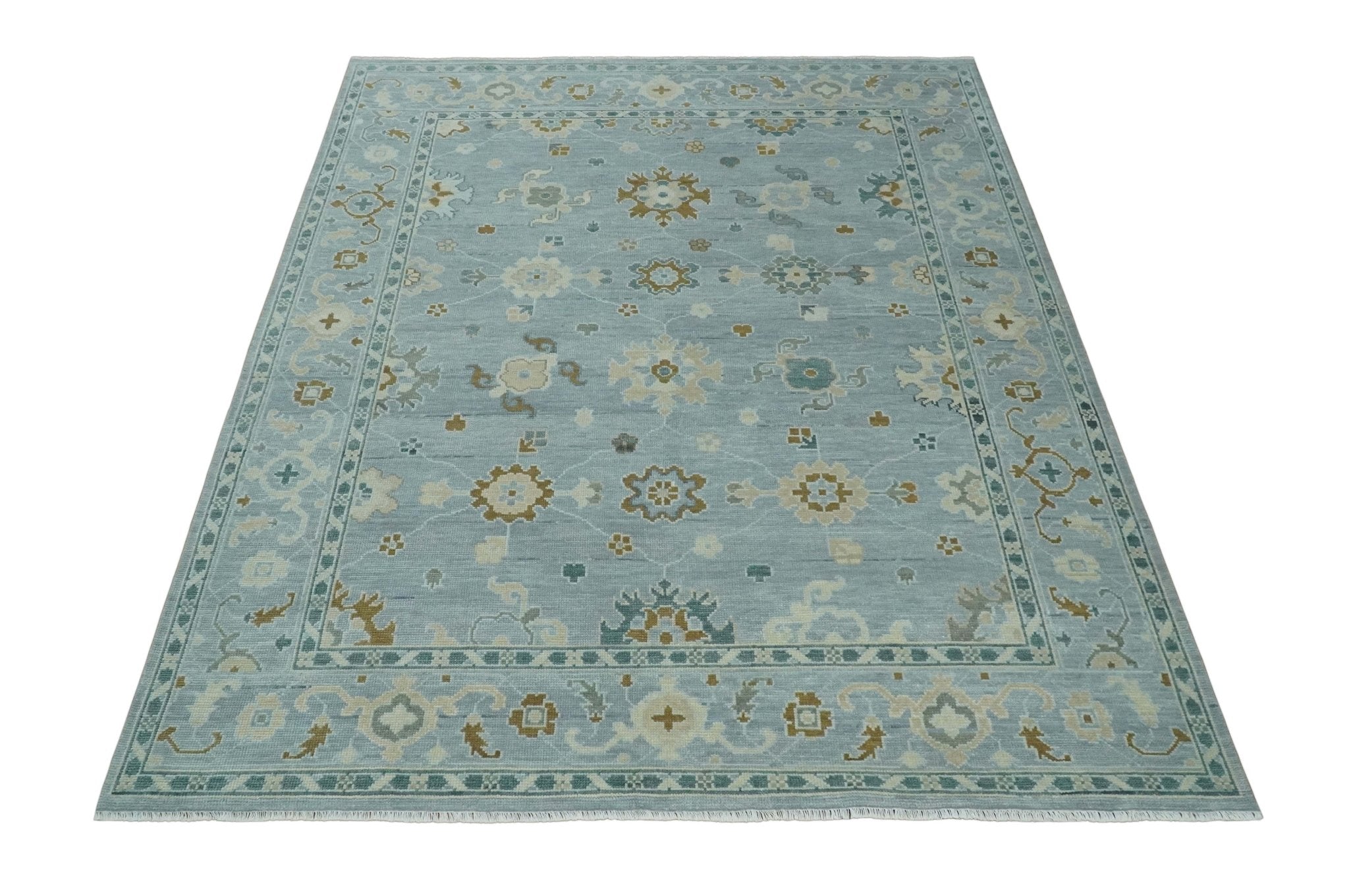 Antique Silver Multi Size Hand Knotted Turkish Style Oushak Traditional Area Rug, Living Room Rug