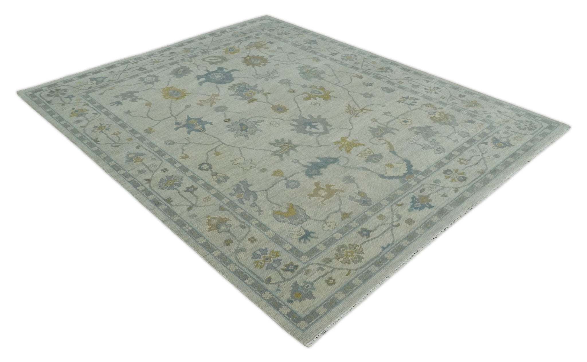 Beige And Silver Traditional Oushak Wool Hand knotted Wool area Rug
