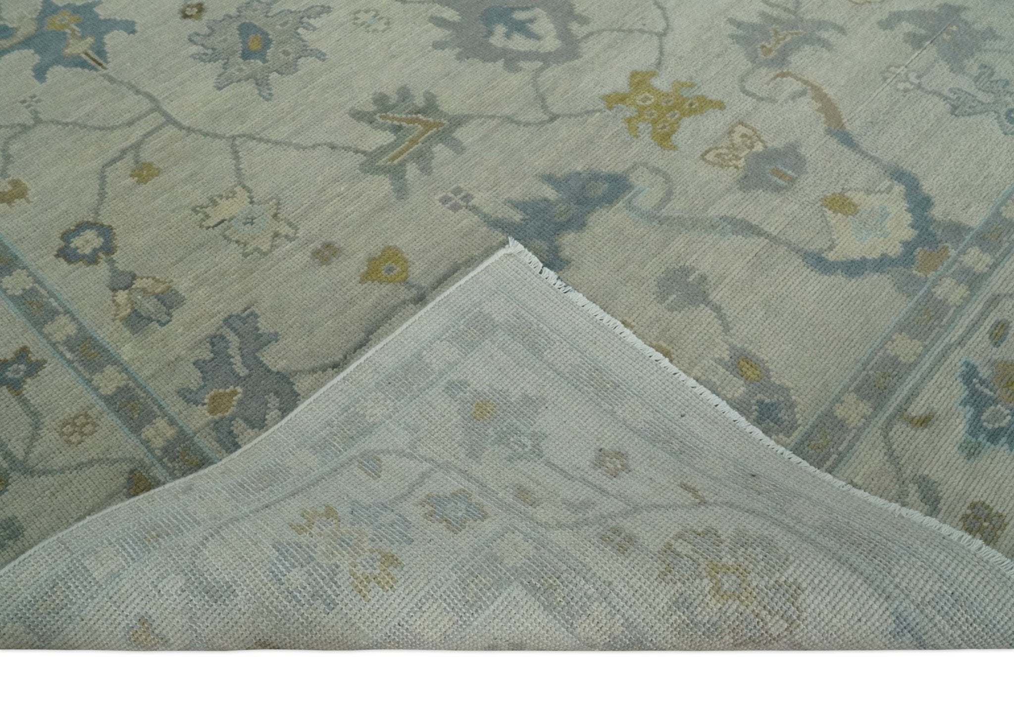 Beige And Silver Traditional Oushak Wool Hand knotted Wool area Rug