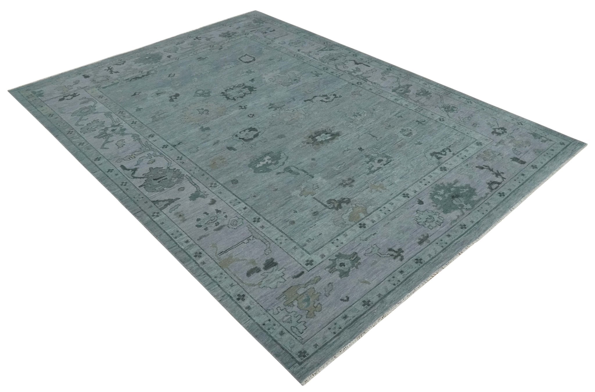 Antique style Blue and Silver Hand Knotted Multi Size Oushak Wool Area Rug - The Rug Decor