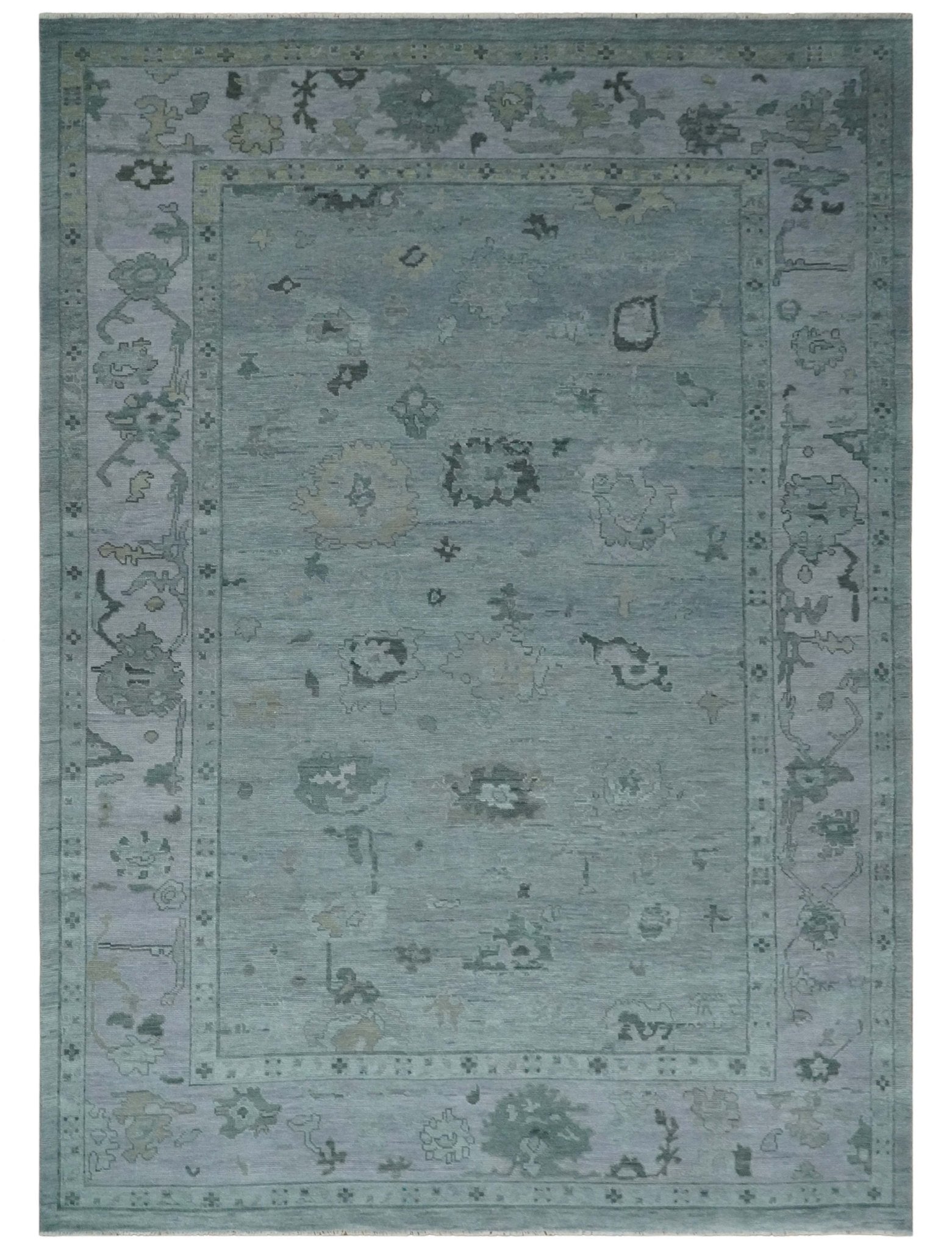 Antique style Blue and Silver Hand Knotted Multi Size Oushak Wool Area Rug - The Rug Decor