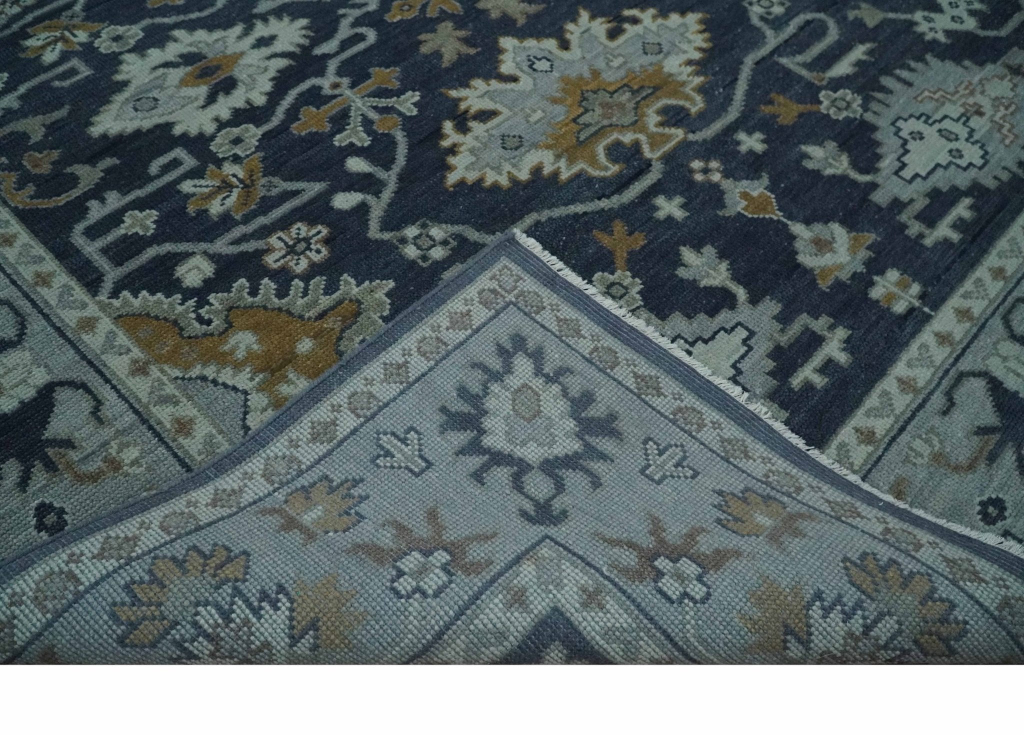 Antique style Blue and Silver Traditional Multi Size Hand Knotted Oushak Wool Rug - The Rug Decor