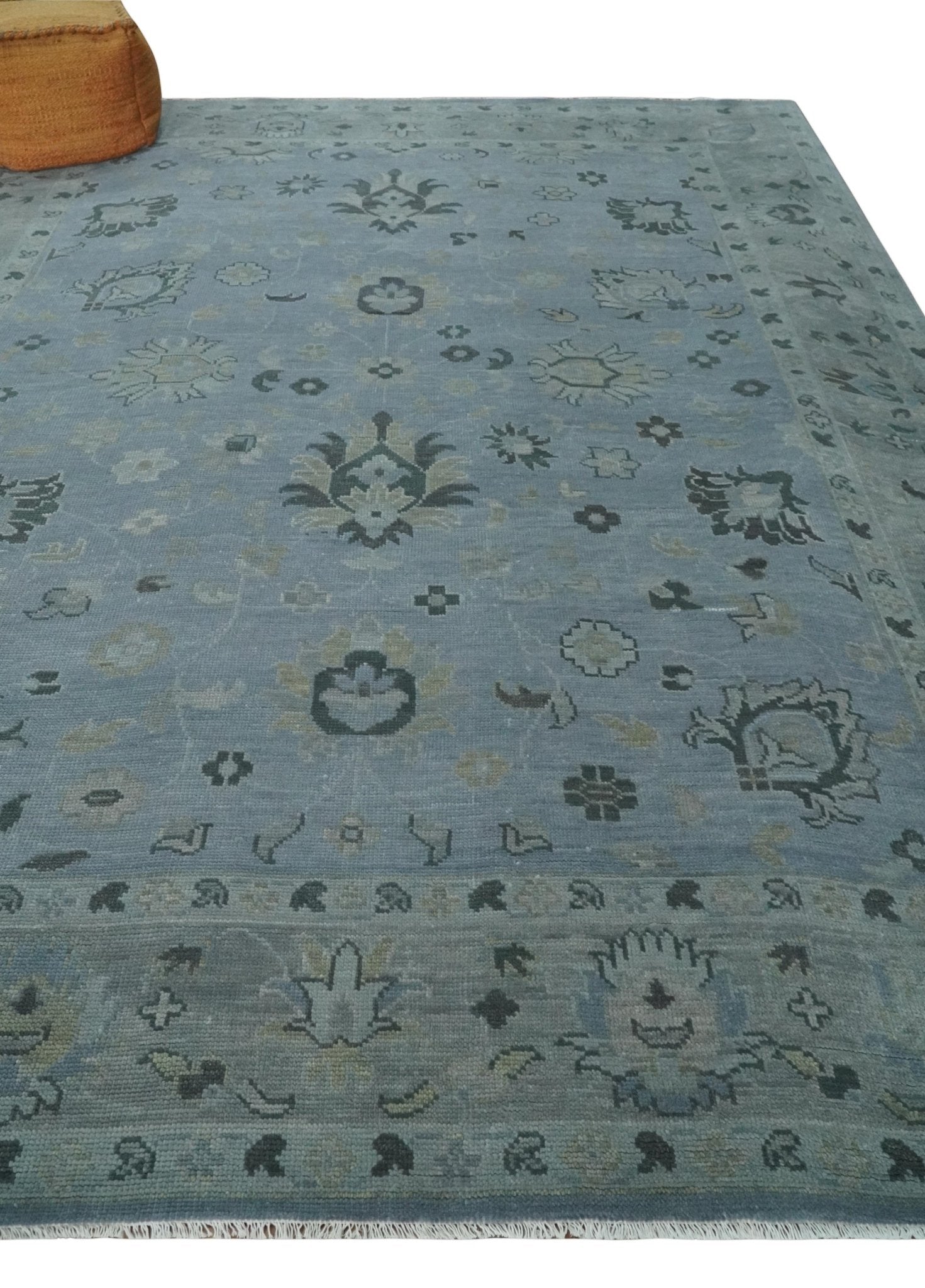 Antique style Blue, Silver and Charcoal Hand Knotted Oushak Wool Area Rug - The Rug Decor
