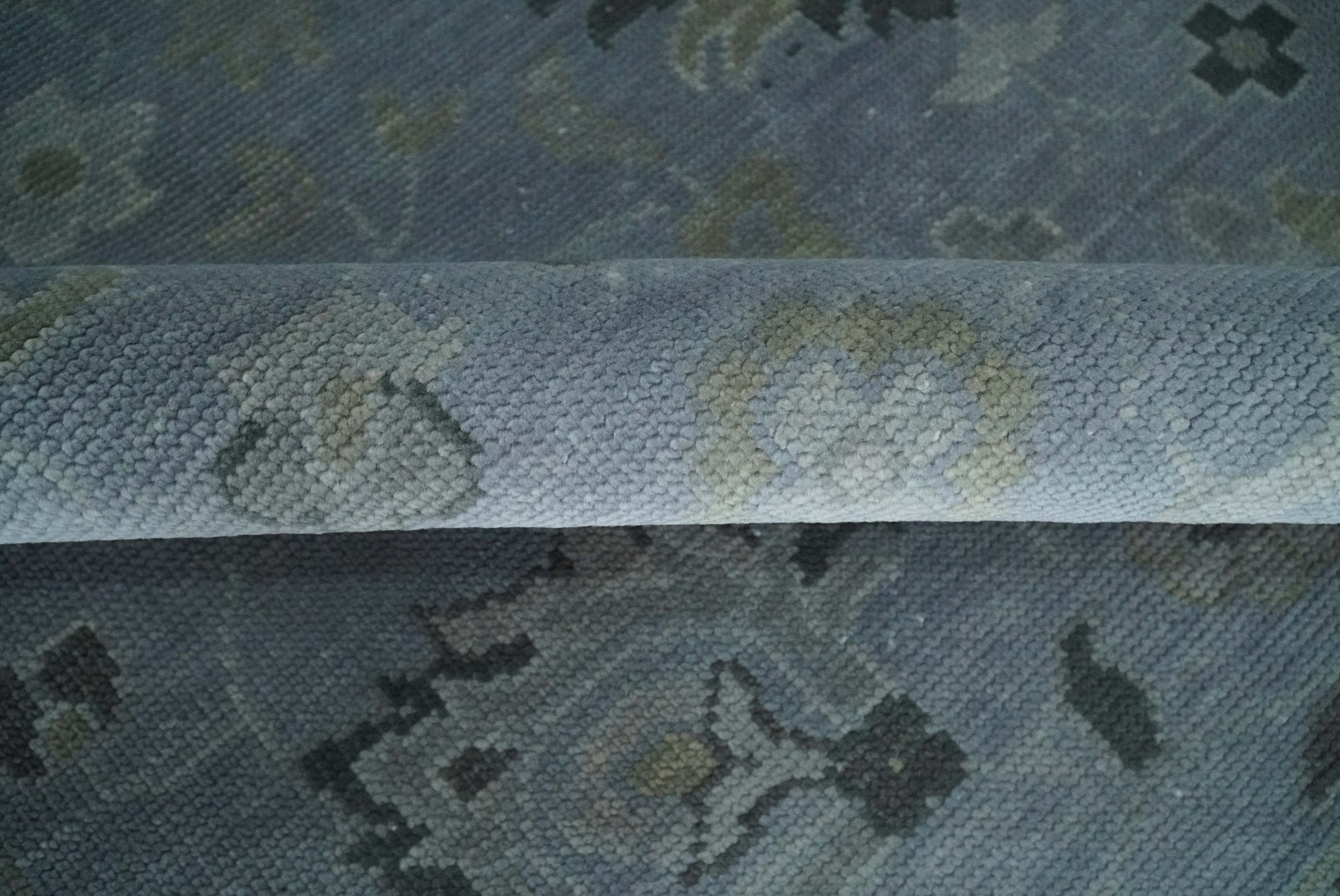 Antique style Blue, Silver and Charcoal Hand Knotted Oushak Wool Area Rug - The Rug Decor