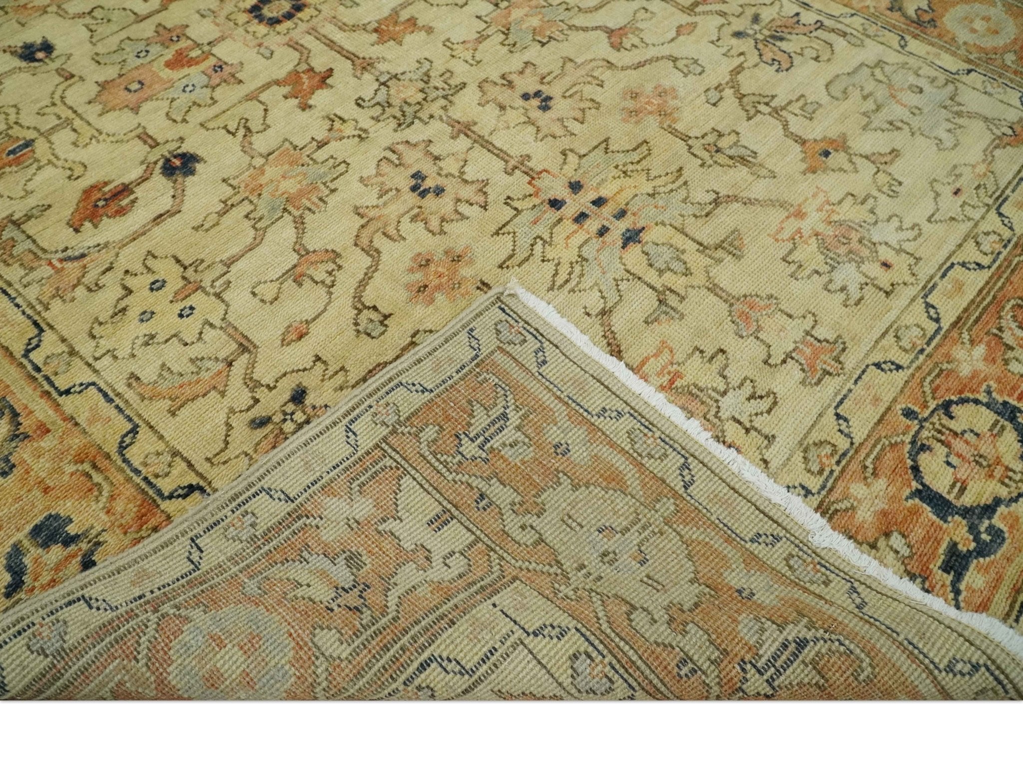 Hand Knotted Wool Rug in Beige and Rust with Antique Style Empress Tabriz Design