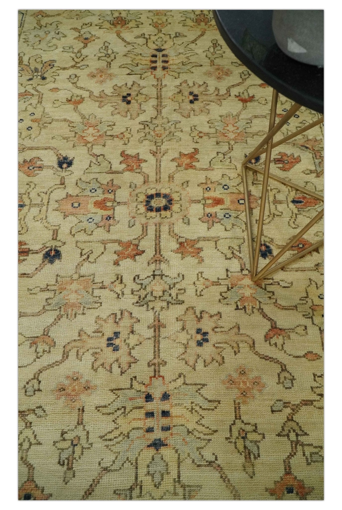Hand Knotted Wool Rug in Beige and Rust with Antique Style Empress Tabriz Design