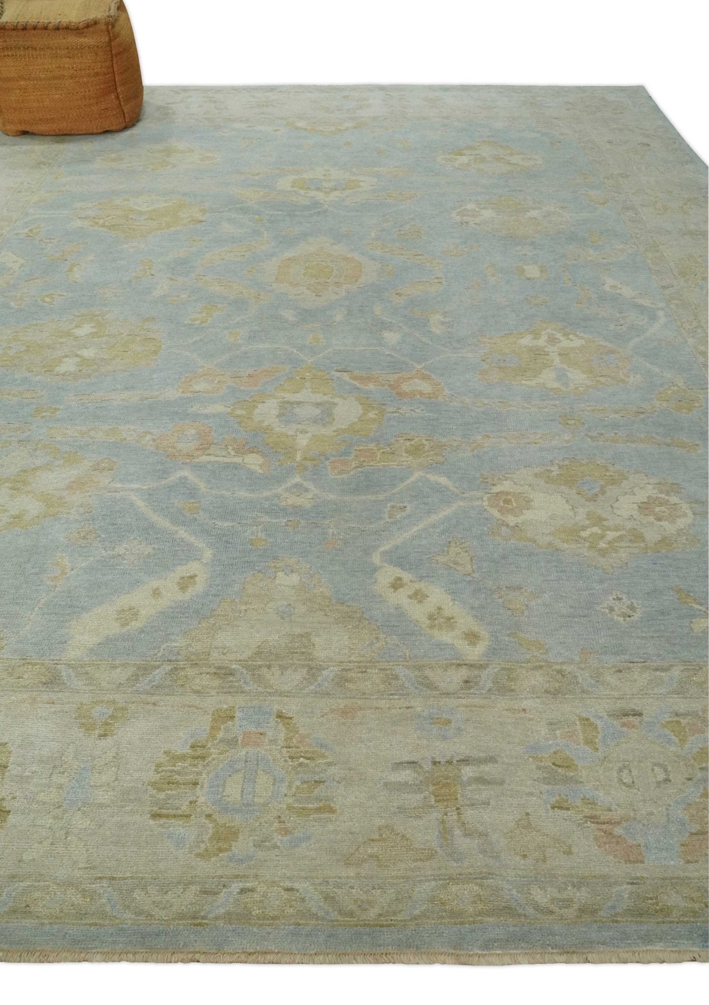 Antique style Gray, Beige and Olive 9x12 Hand knotted Oushak wool Area Rug