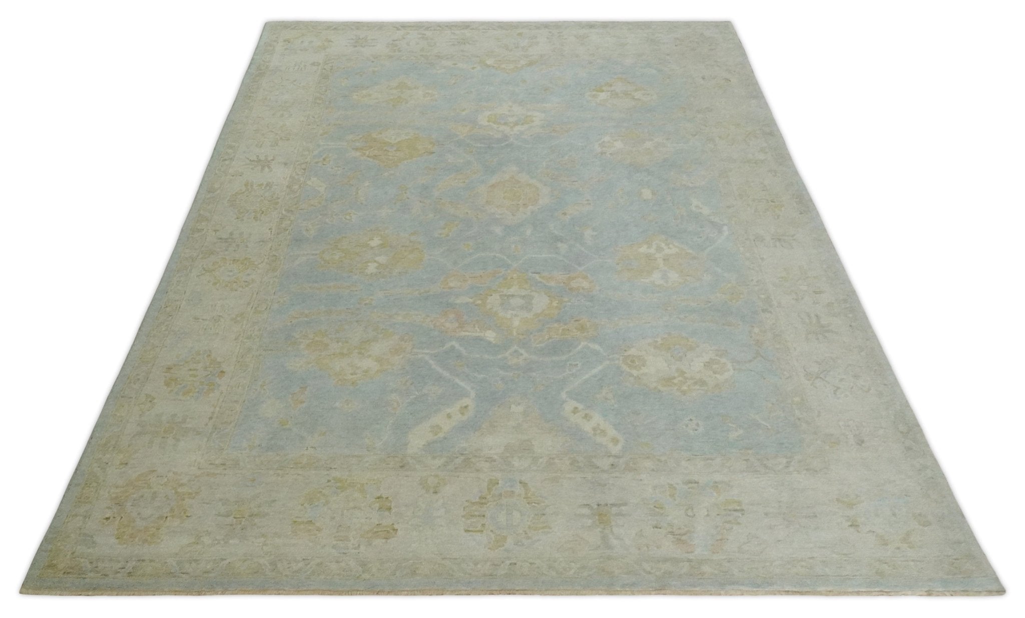 Antique style Gray, Beige and Olive 9x12 Hand knotted Oushak wool Area Rug