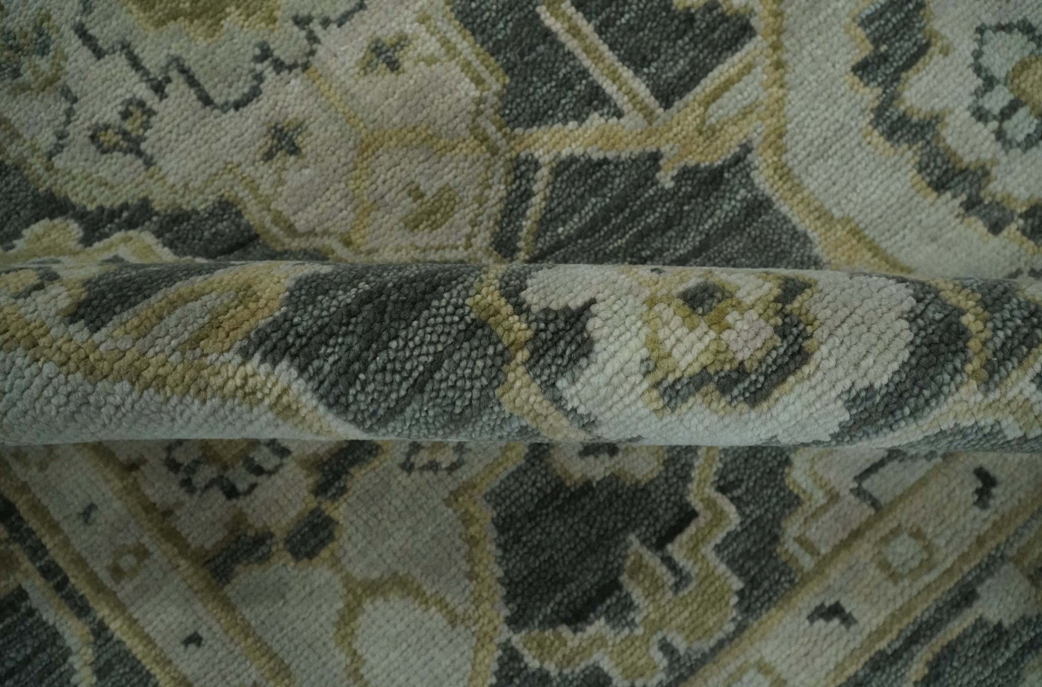 Antique style Gray, Ivory and Olive Hand knotted Traditional Oushak wool Area Rug - The Rug Decor