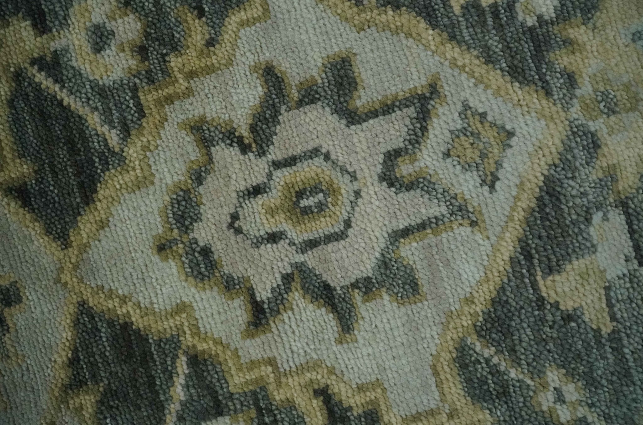 Antique style Gray, Ivory and Olive Hand knotted Traditional Oushak wool Area Rug - The Rug Decor