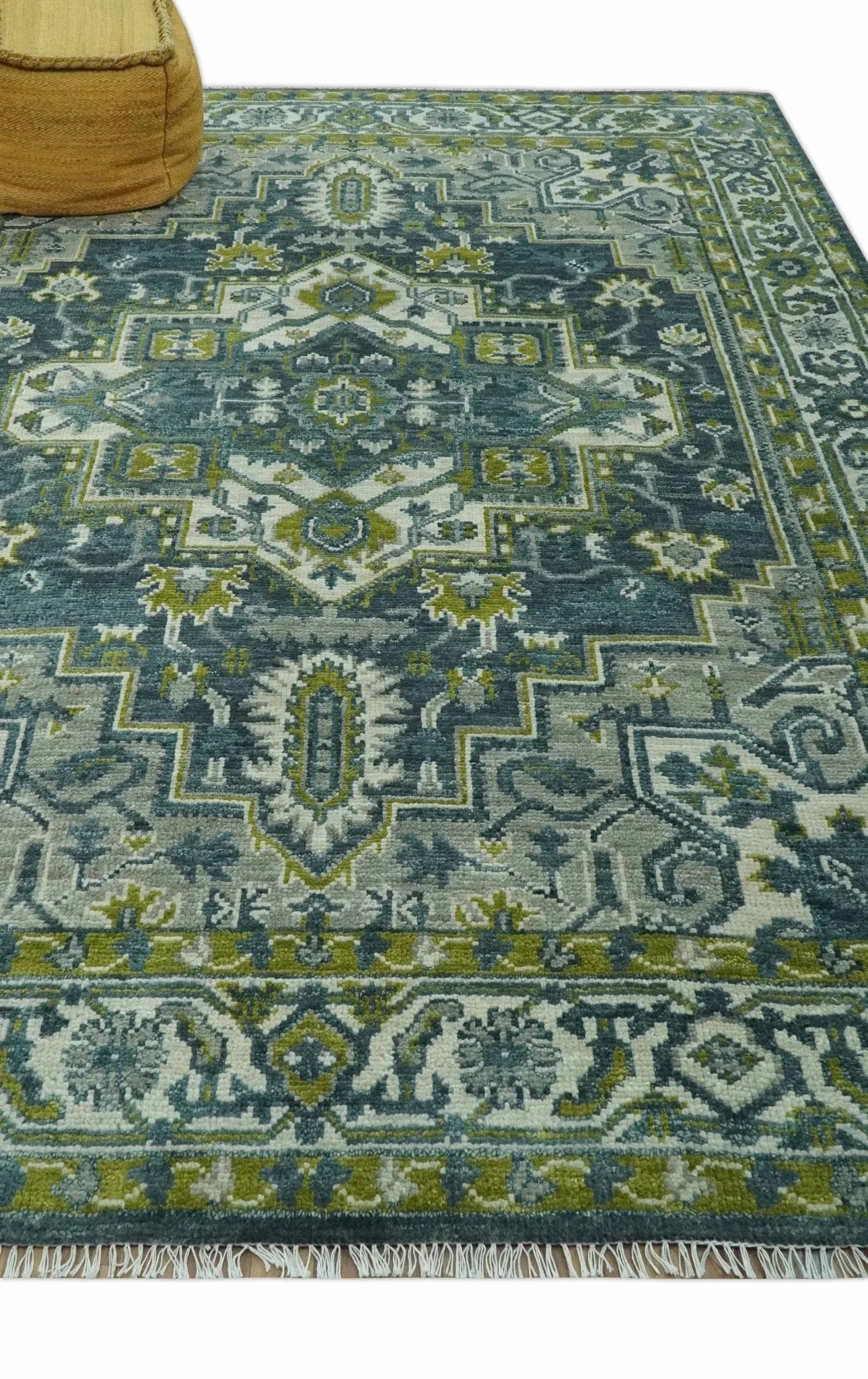 Antique Style Hand Knotted Teal, Gray and Green Traditional multi Size wool rug - The Mayfair Hall