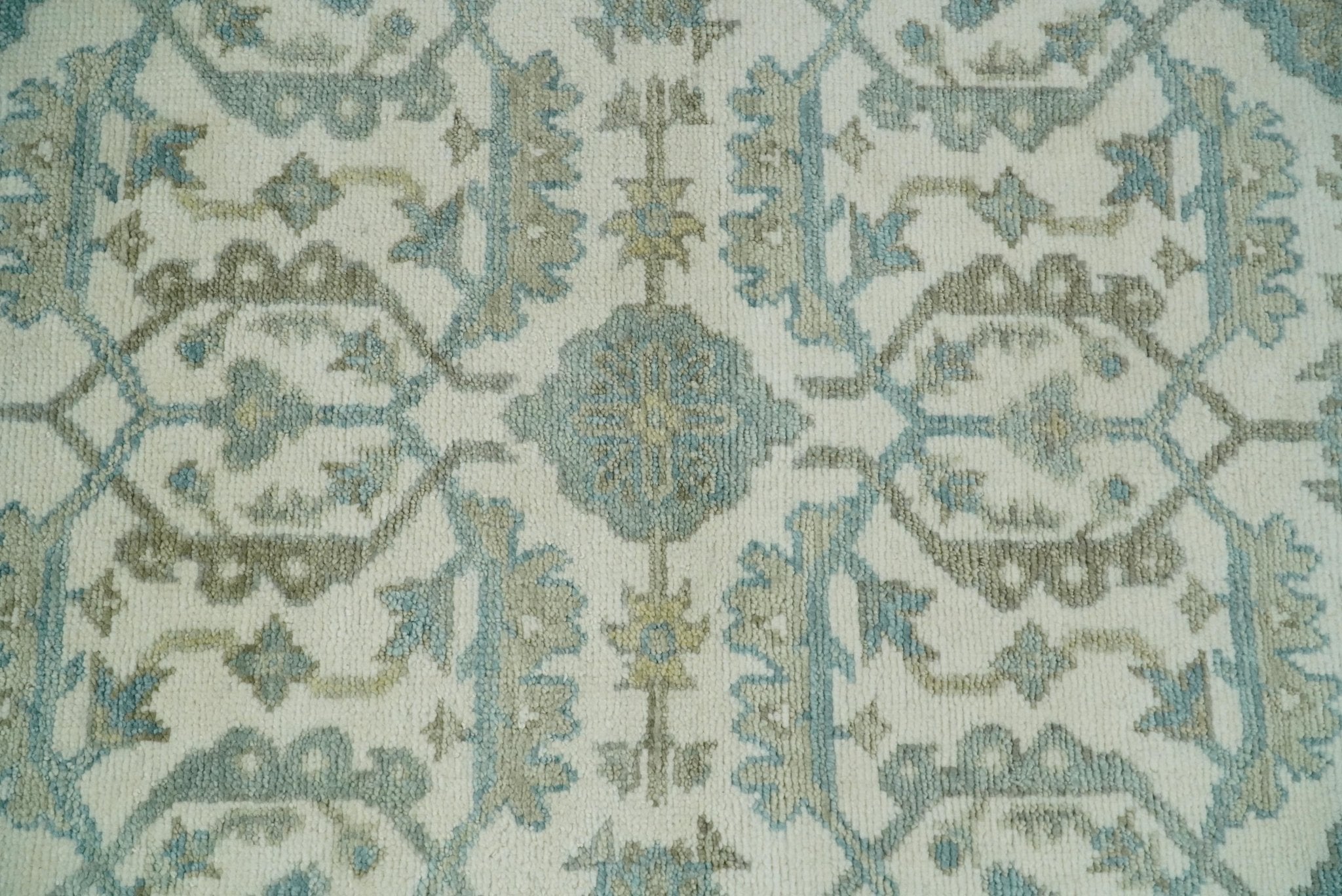Antique Turkish Oushak 8x10 Beige and Blue Hand Knotted Large Wool Area Rug | TRDCP428810 - The Rug Decor