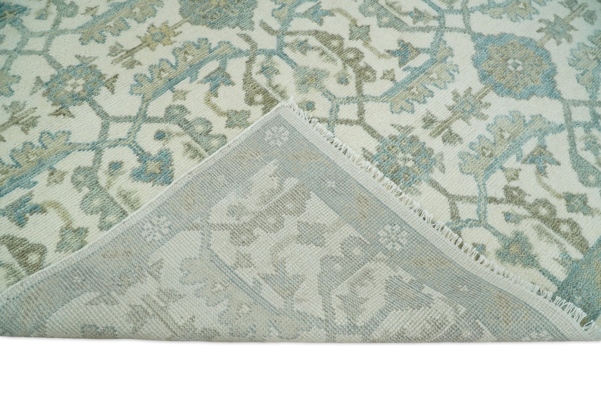 Antique Turkish Oushak 8x10 Beige and Blue Hand Knotted Large Wool Area Rug | TRDCP428810 - The Rug Decor