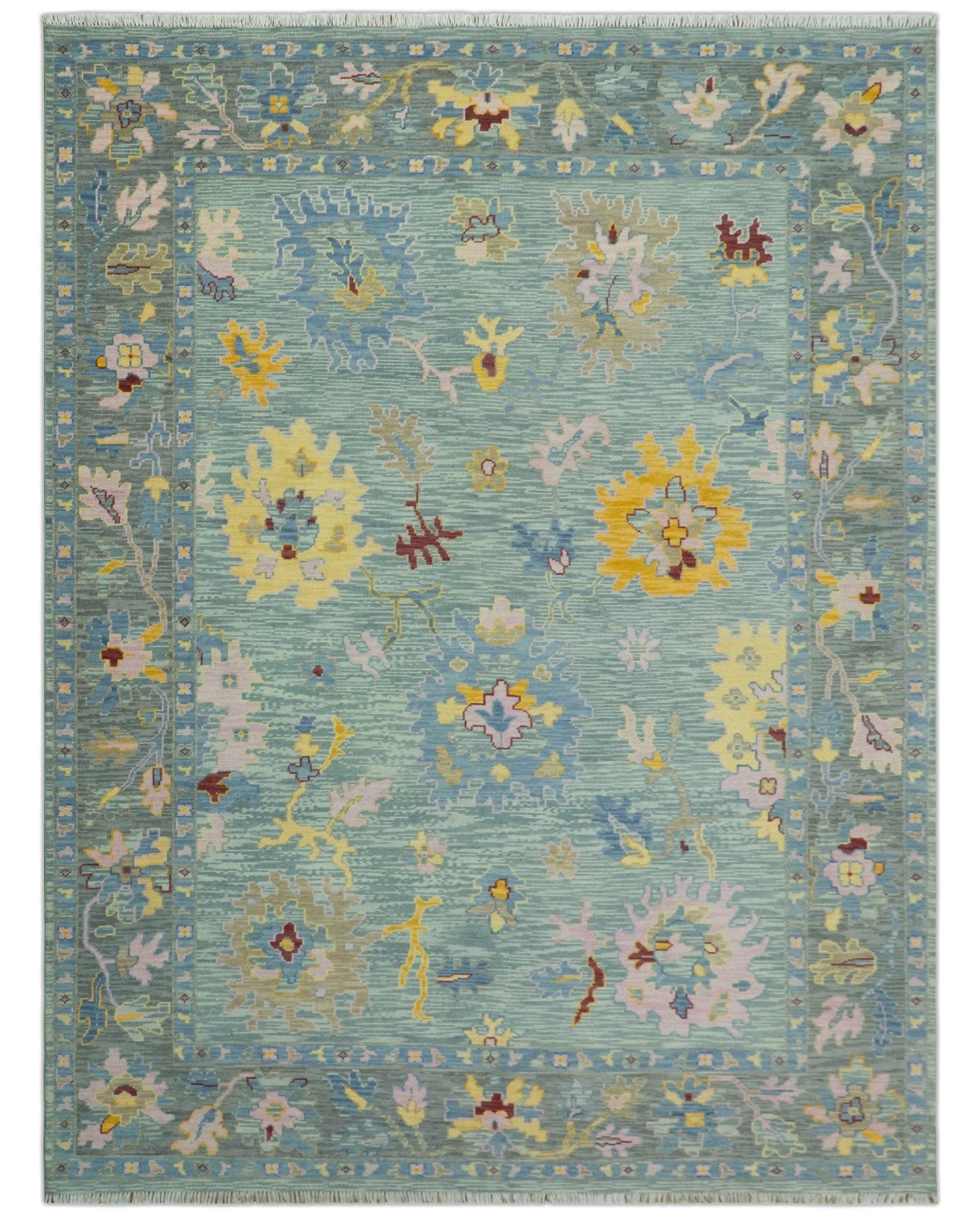 Aqua and Gray Vibrant colorful Hand knotted Oushak Multi Size Wool Area Rug - The Rug Decor