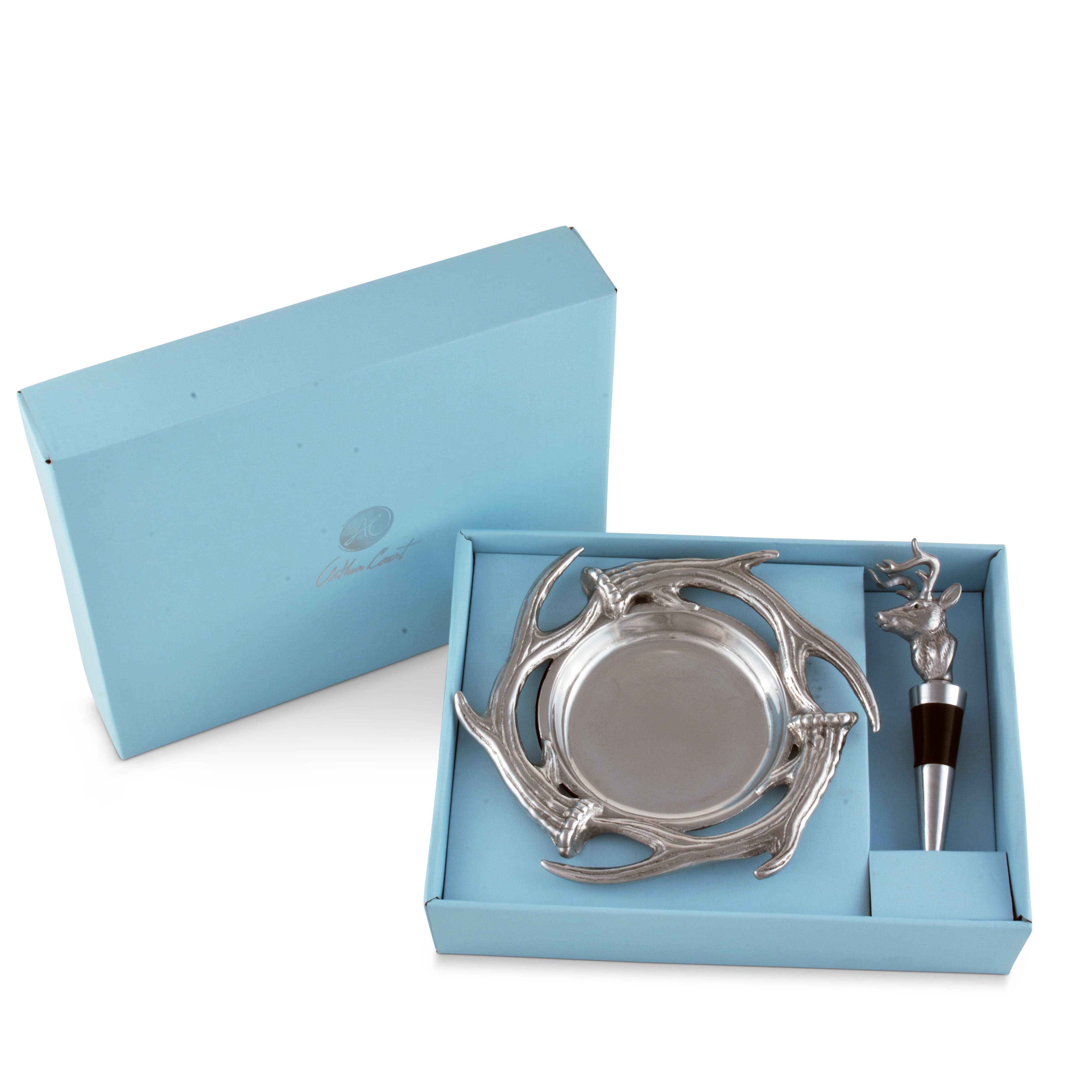 Antler Wine Coaster and Stopper Set