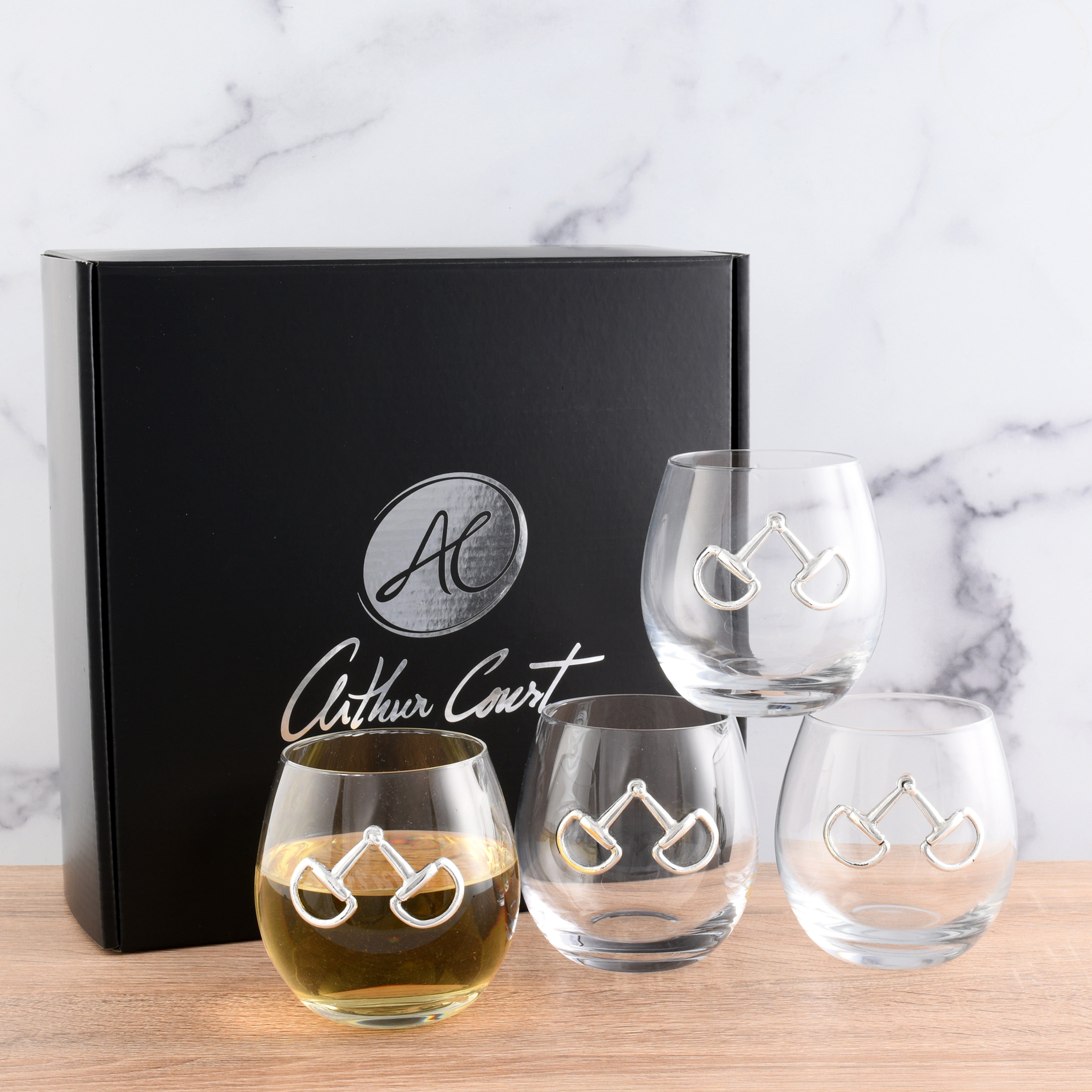 Equestrian Bit Stemless Wine Glasses - Set of 4