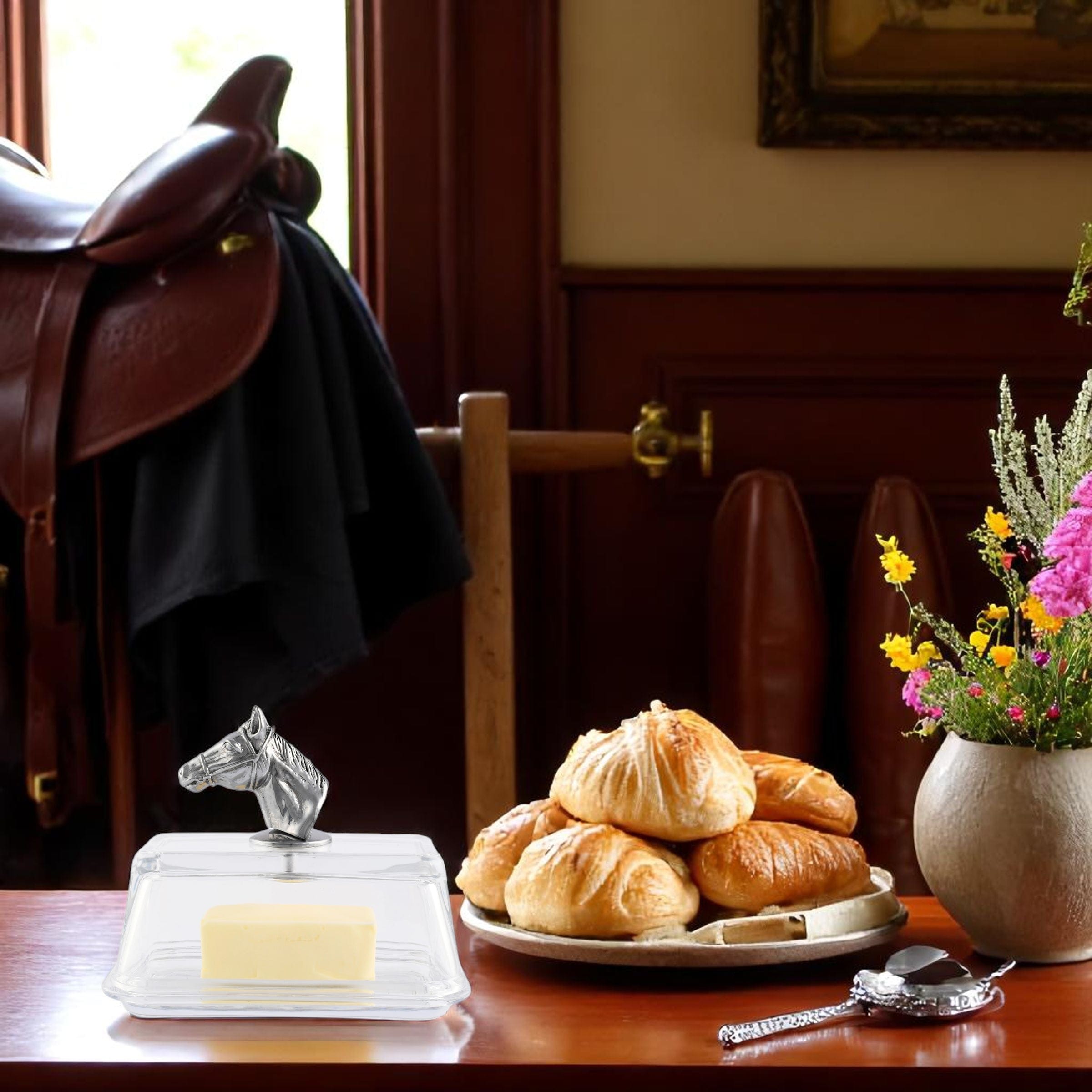Glass Butter Dish - Horse Head