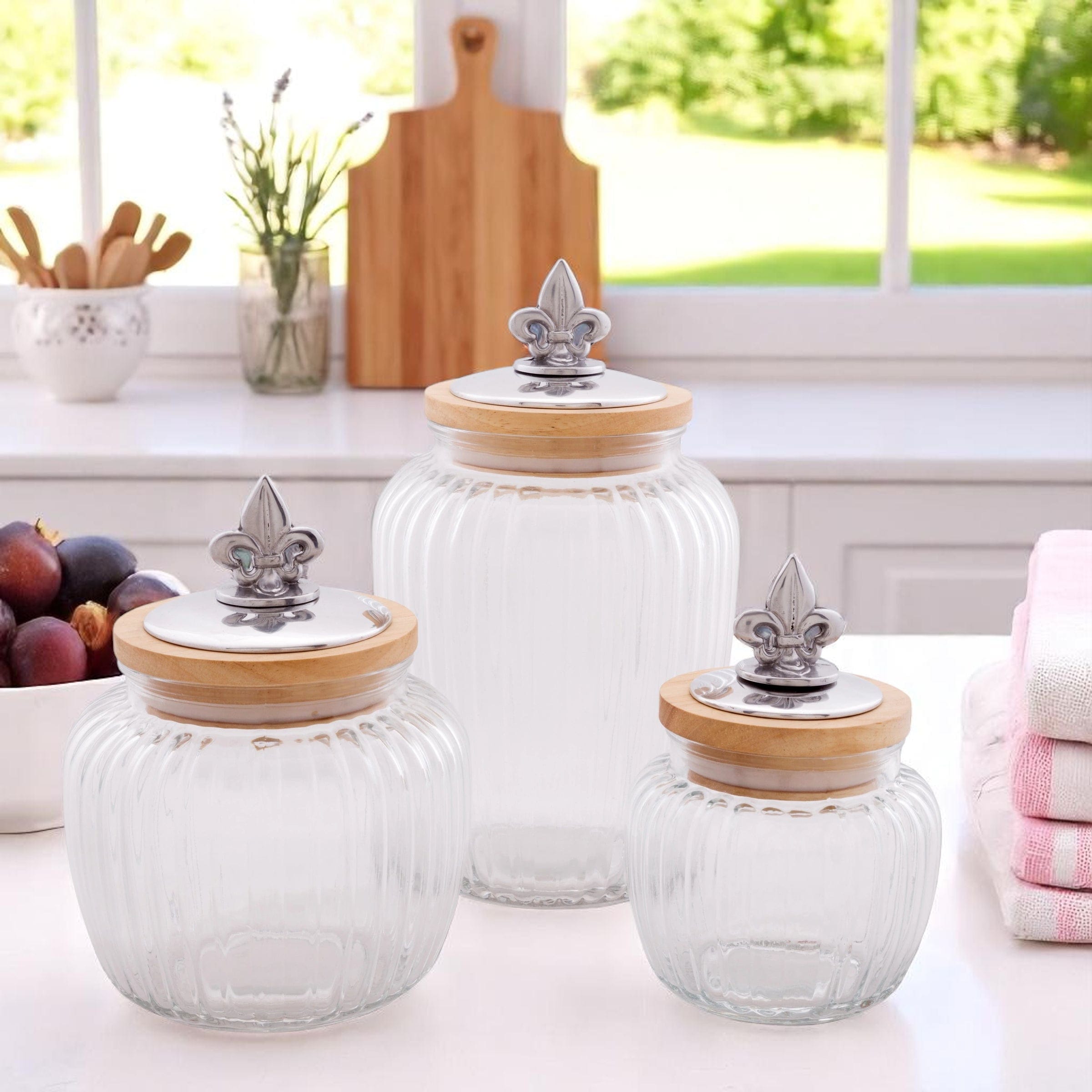 Fleur De Lis Knob Glass Canisters