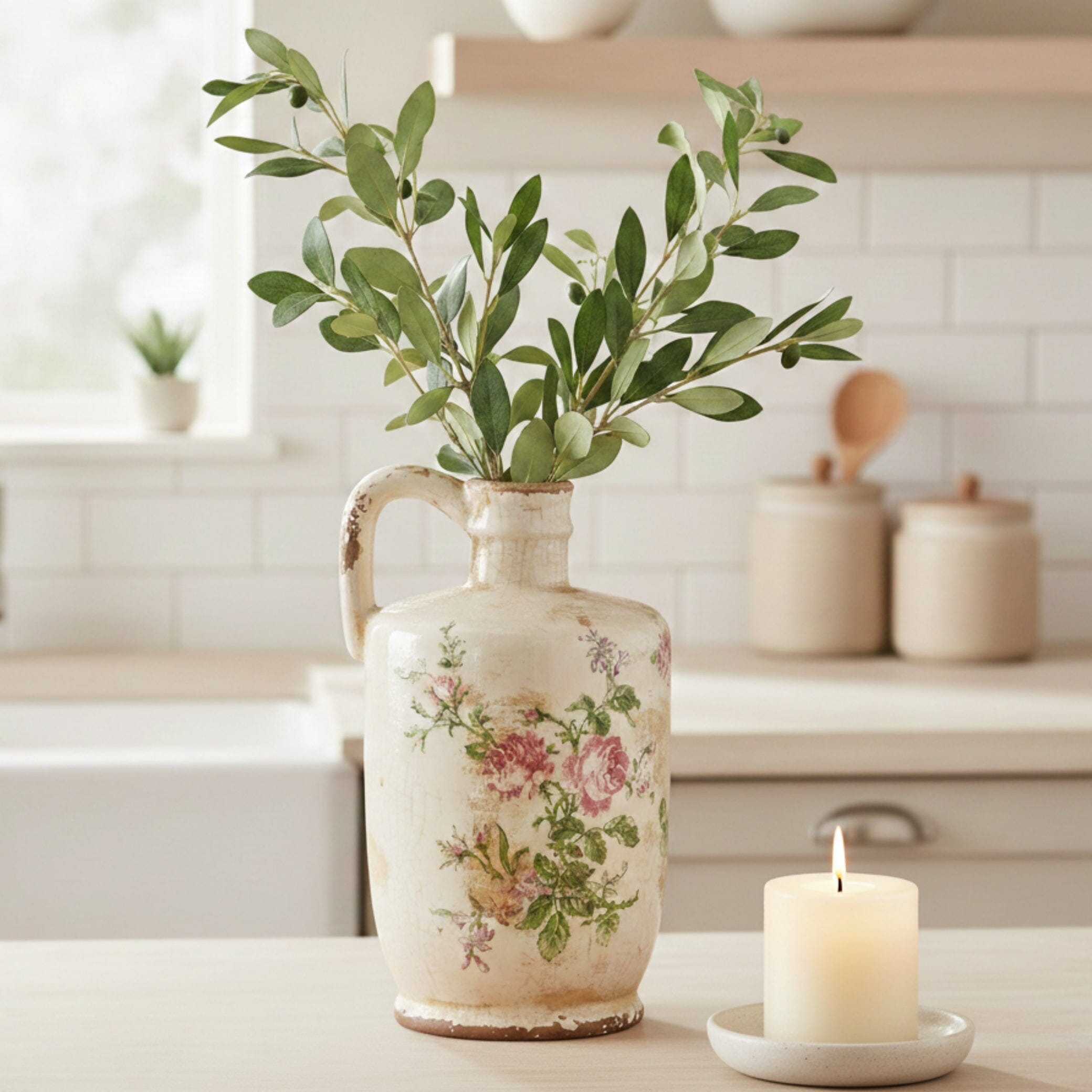 10” Tuscan Ceramic Floral Print Pitcher
