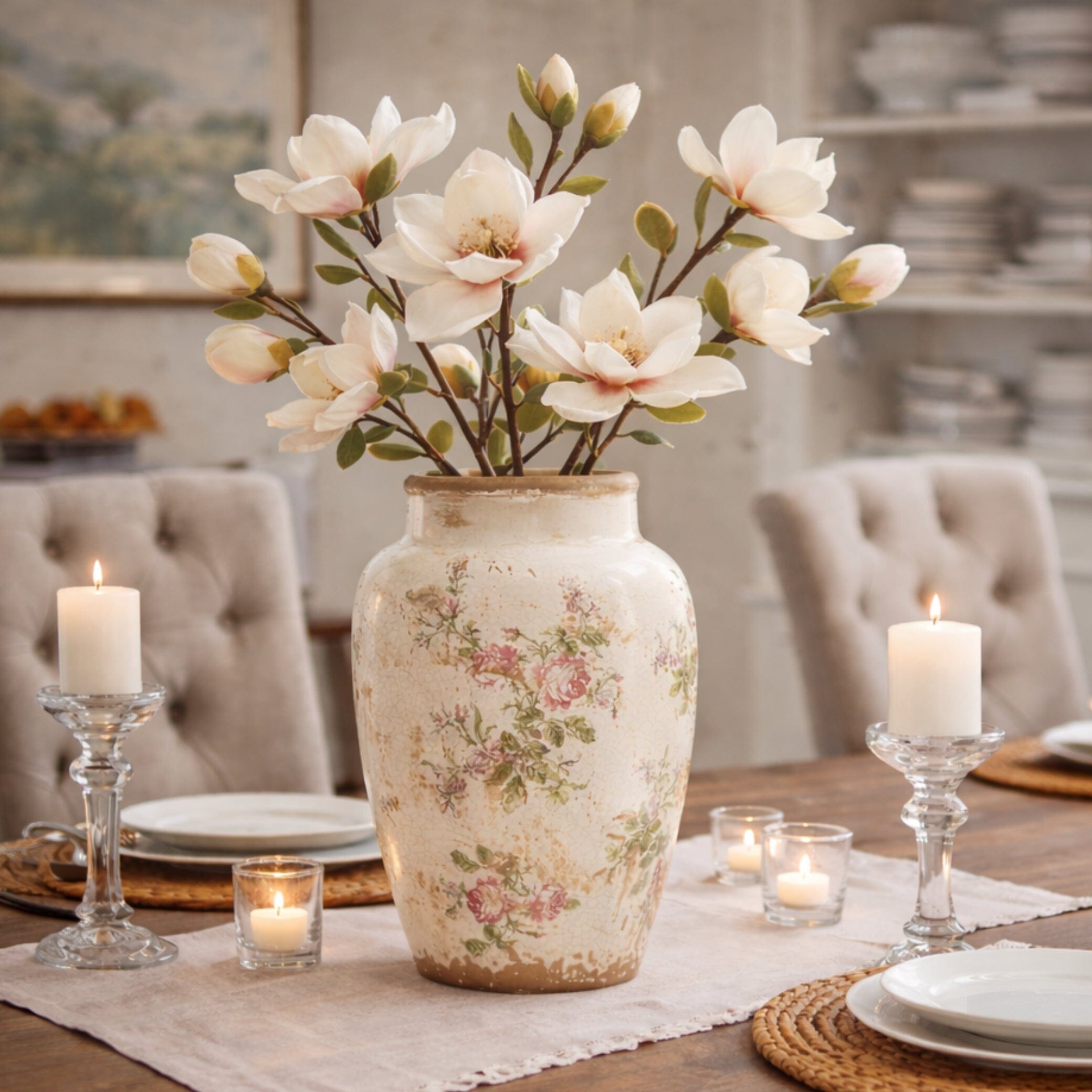 12.5” Tuscan Ceramic Floral Print Vase