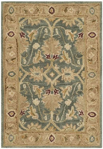 Antiquity Wool Rug in Teal Blue and Taupe