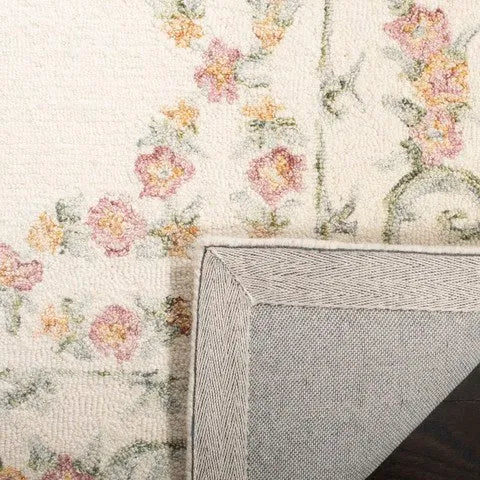 Aubusson Wool Rug in Ivory and Pink