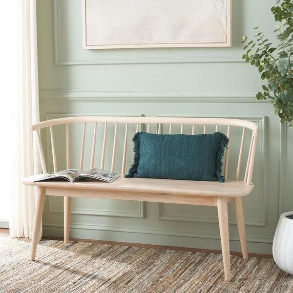 Blanchard Wood Bench in White Wash with Spindle Back