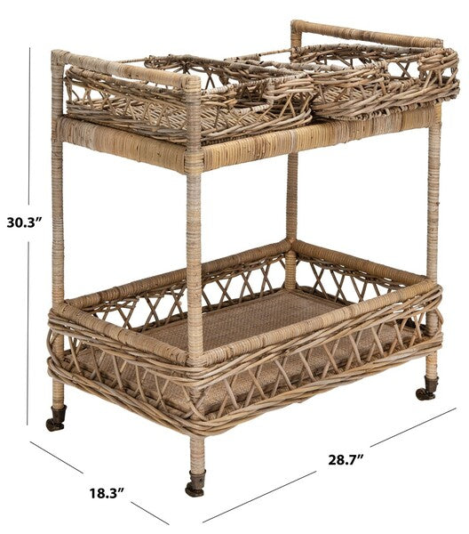 Ambrose 2 Tier Rattan Bar Cart in Grey Wash