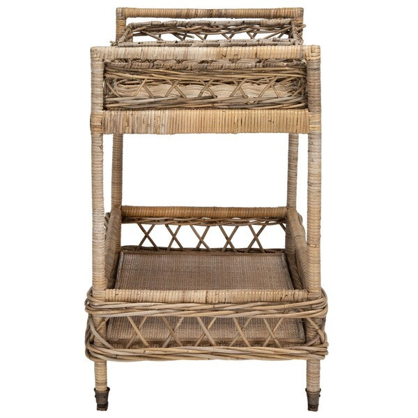 Ambrose 2 Tier Rattan Bar Cart in Grey Wash