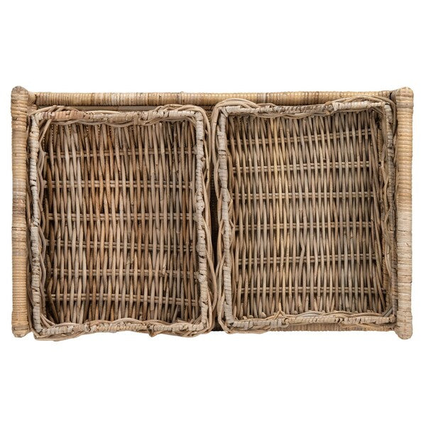 Ambrose 2 Tier Rattan Bar Cart in Grey Wash