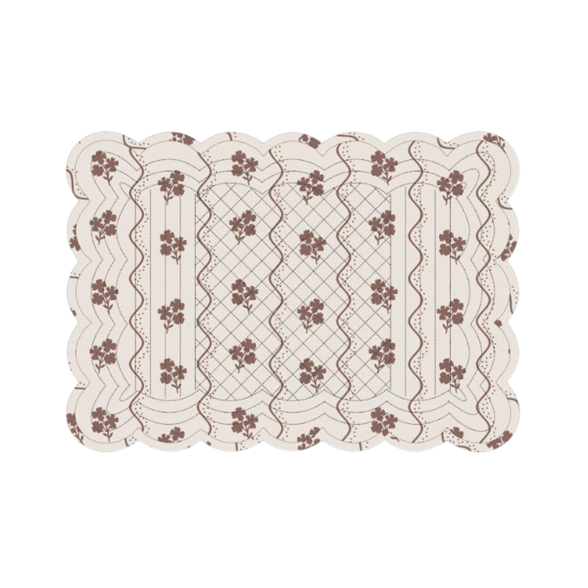 Beatrice Chocolate Floral Scalloped Quilted Placemat