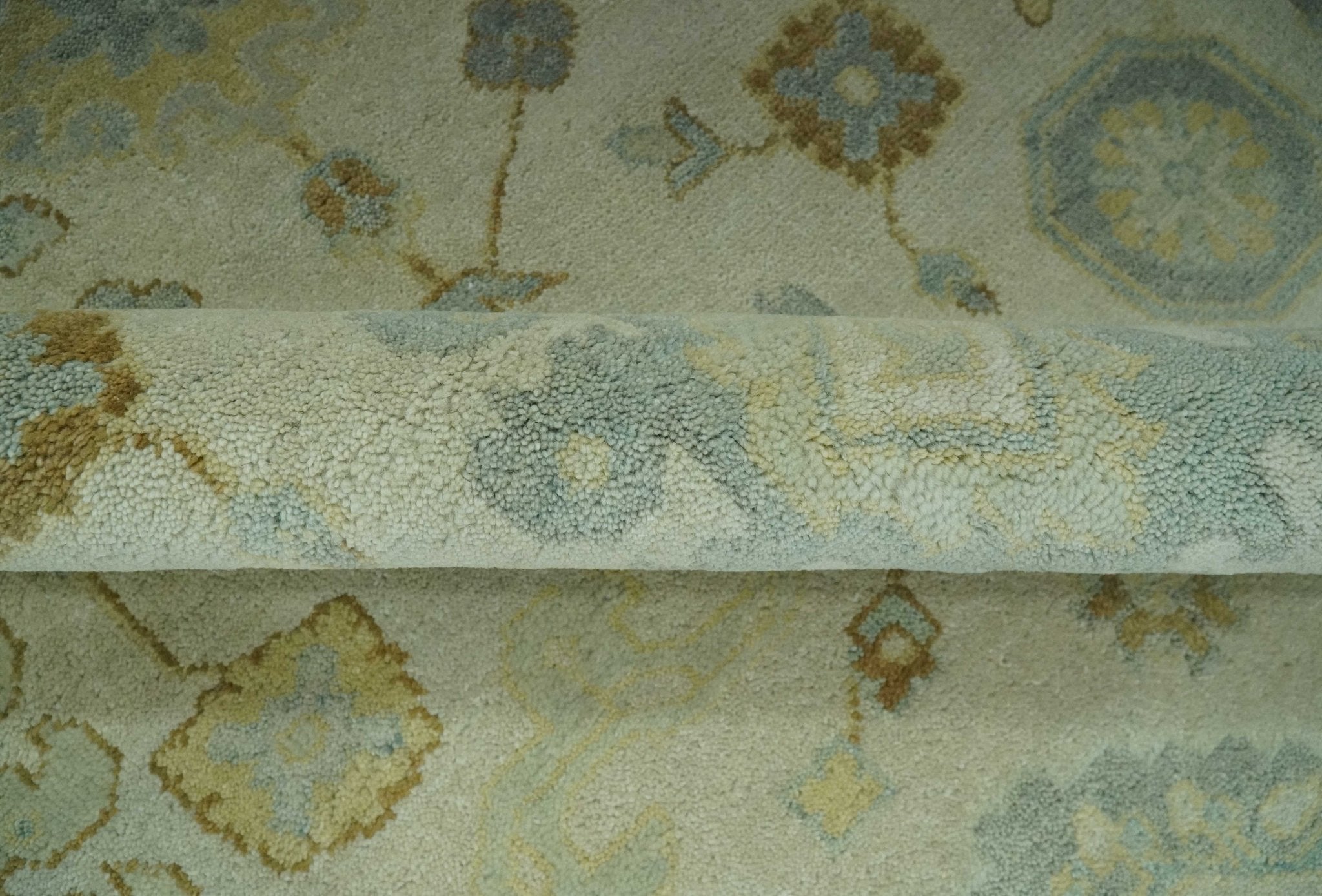 Beige and Gray 8x10 Hand Knotted Traditional Oriental Oushak wool area rug