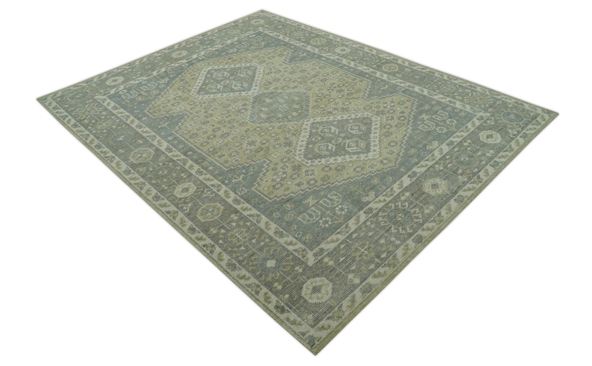 Beige And Gray Traditional Turkish Design 8x10 Hand Knotted Wool Area Rug